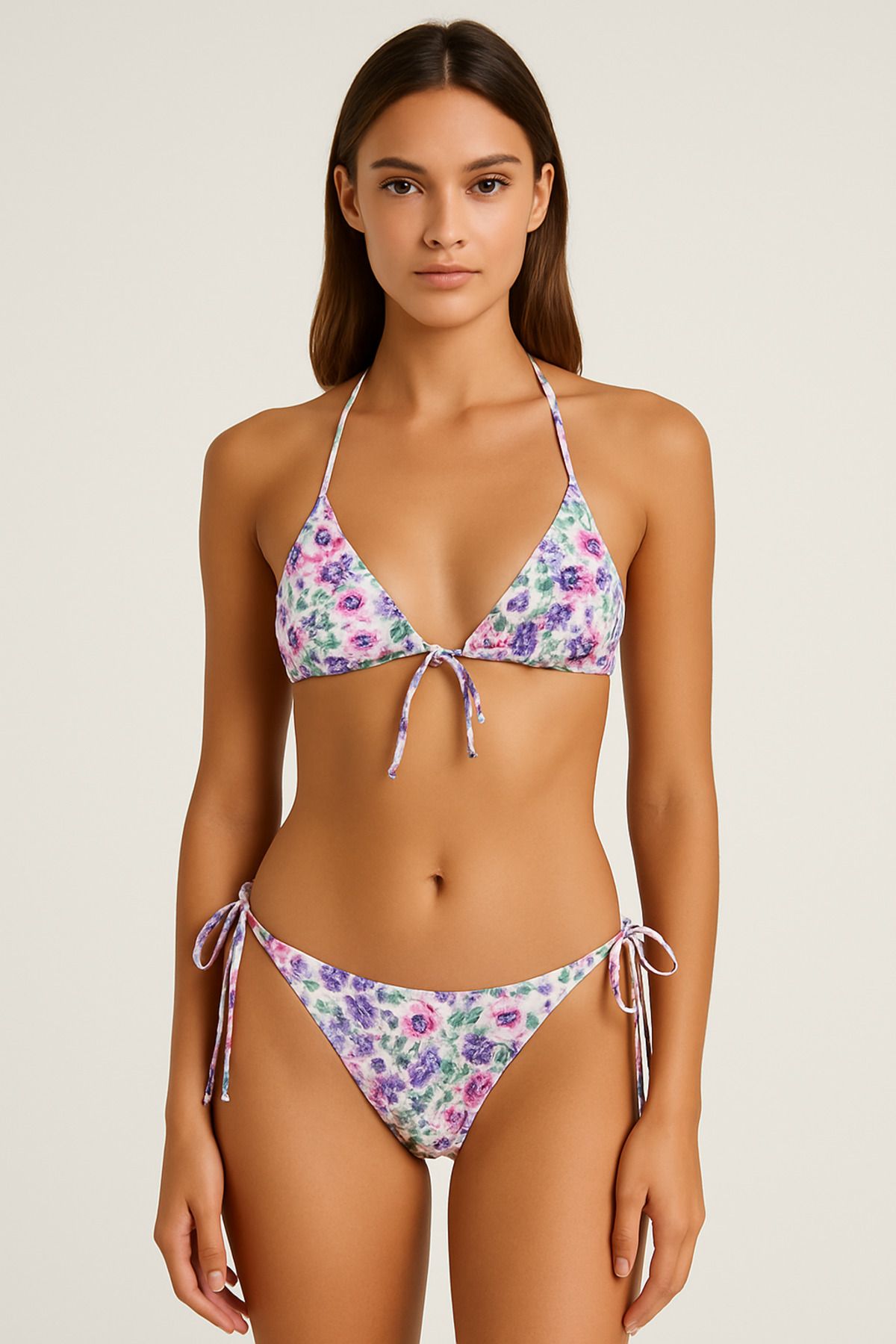 blissveil Renkli Çiçek Desenli Üçgen Bikini Takımı – Yazlık Plaj Modası