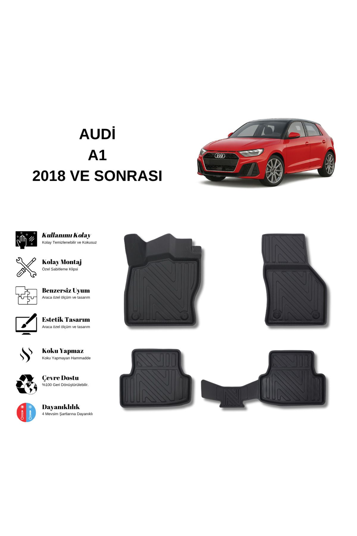 AutoWeller Audi A1 2018 ve Sonrası 3D Havuzlu Oto Paspas