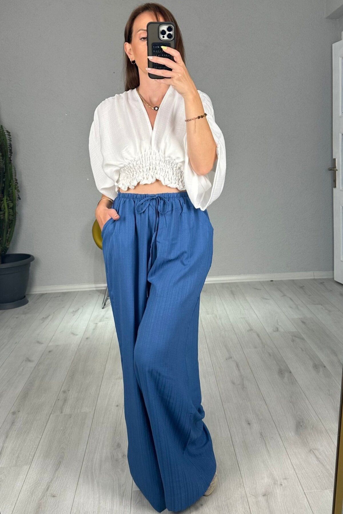 lady special Gofre Beli Latikli Palazzo Pantolon