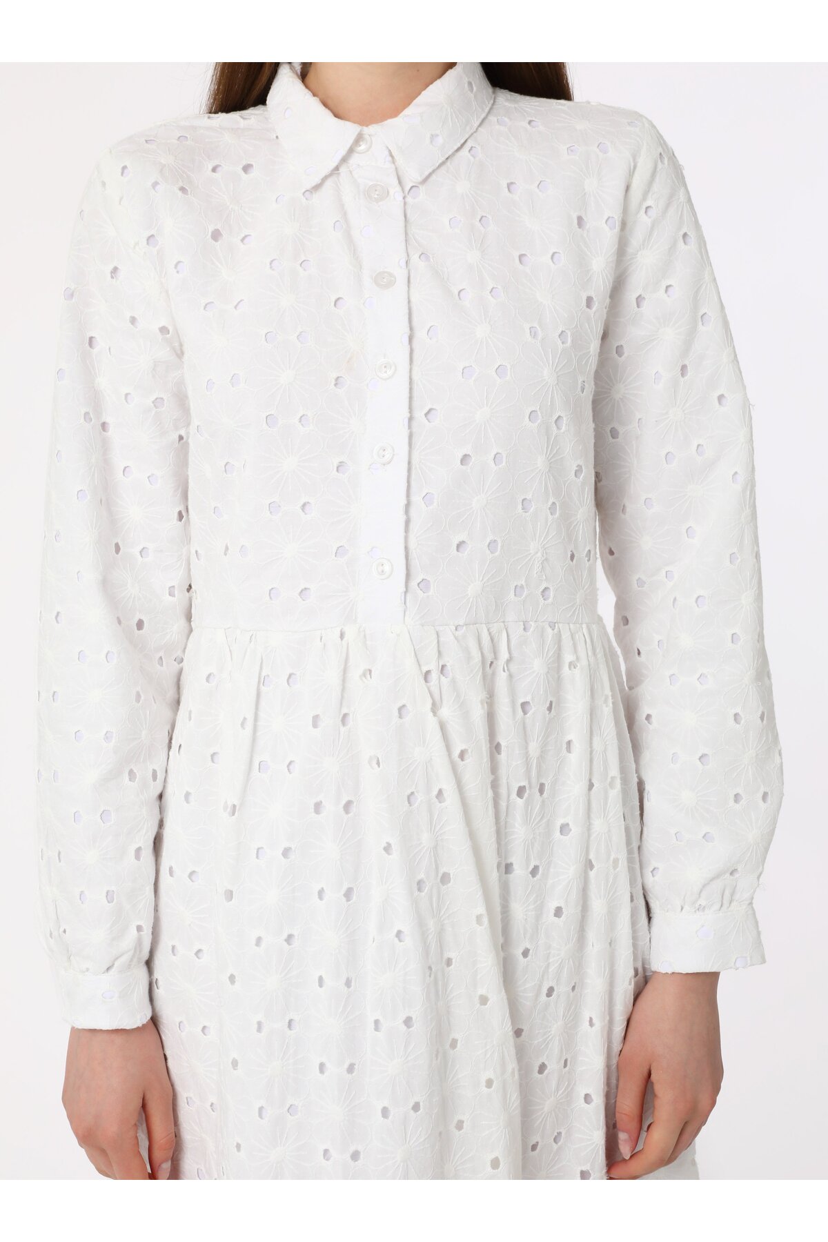 Benin  Brode Kumaşlı Tesettür Elbise - Ekru - Benin - Görsel 5