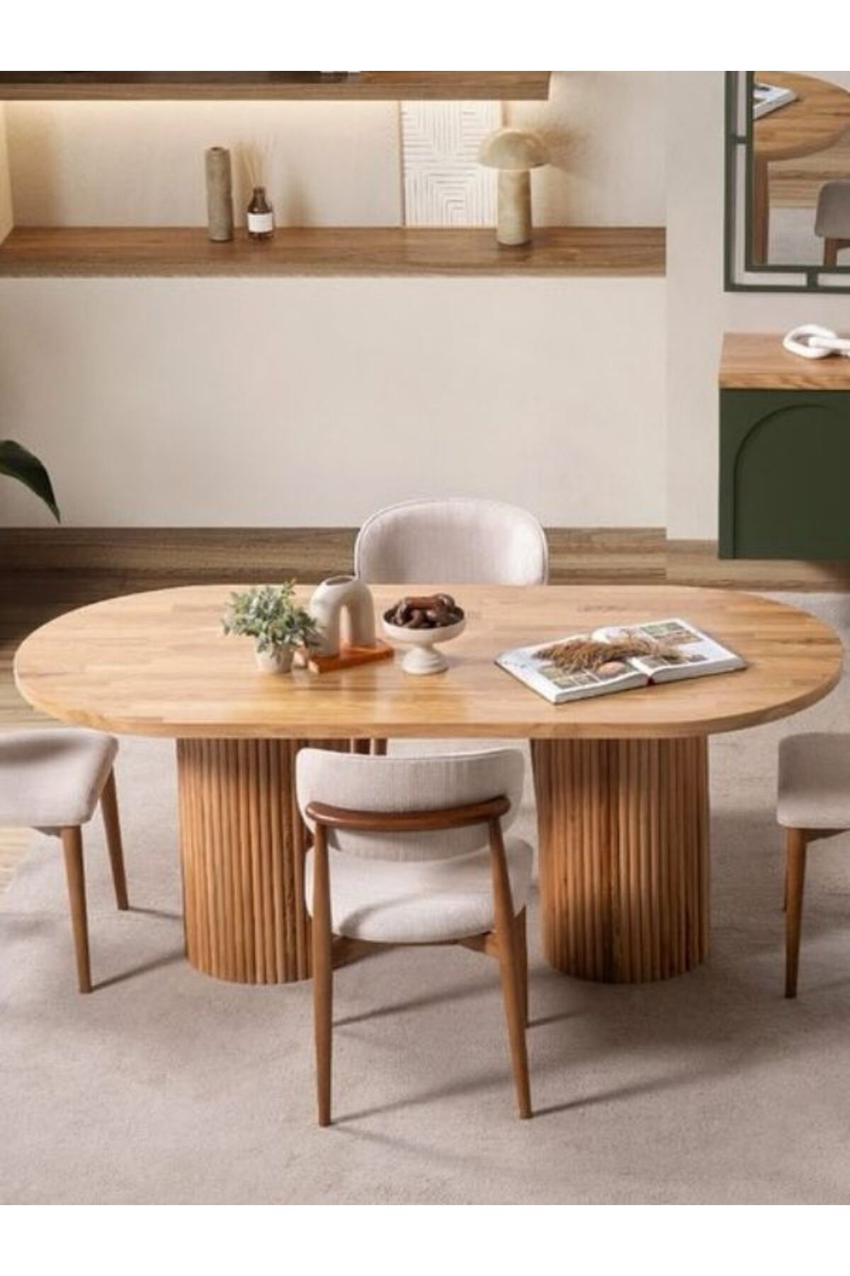 Gazzini Furniture Sierra İskandinav Oval Ahşap Bohem Masa 90x180