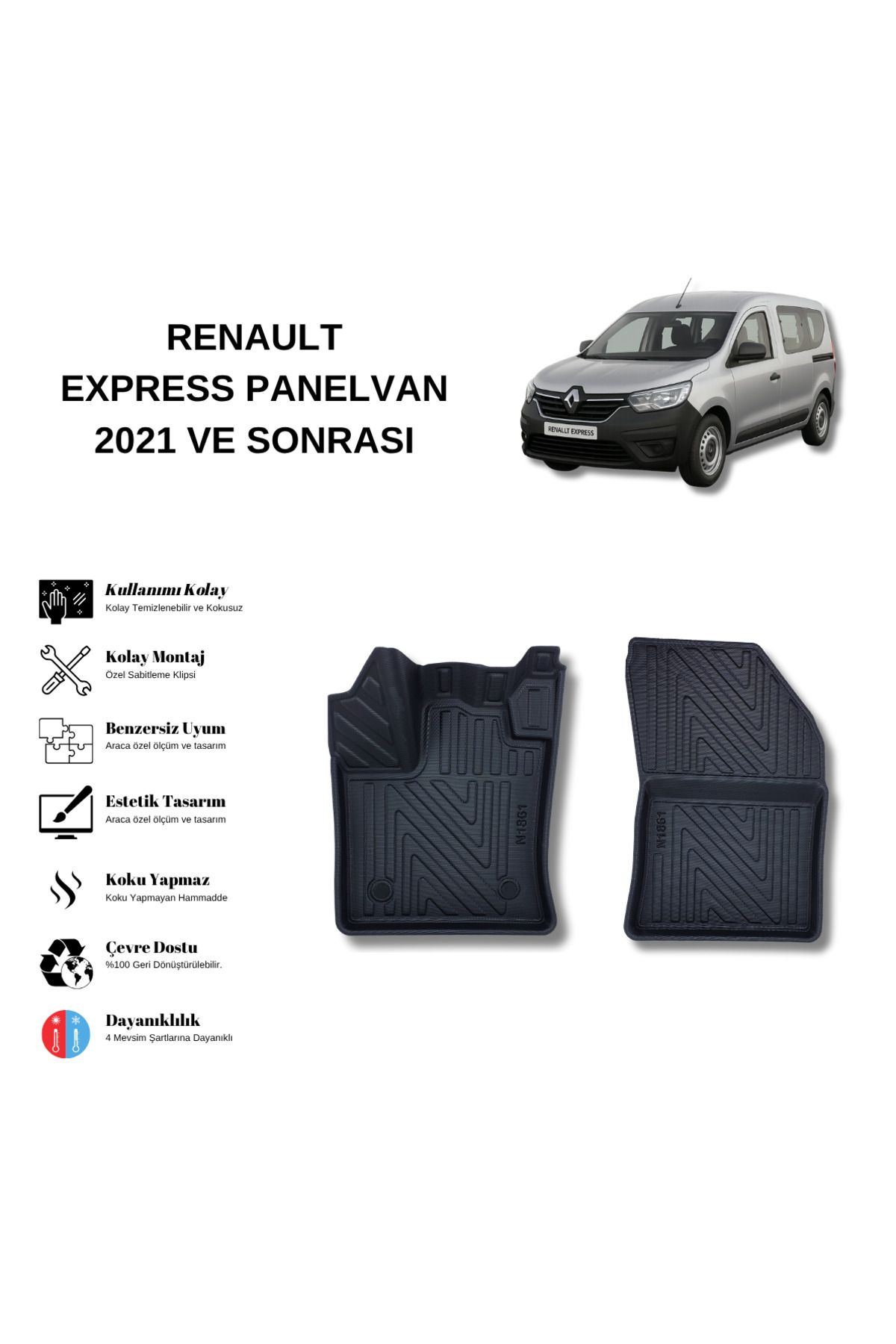 AutoWeller Renault Express Panelvan 2021 ve Sonrası 3D Havuzlu Oto Paspas