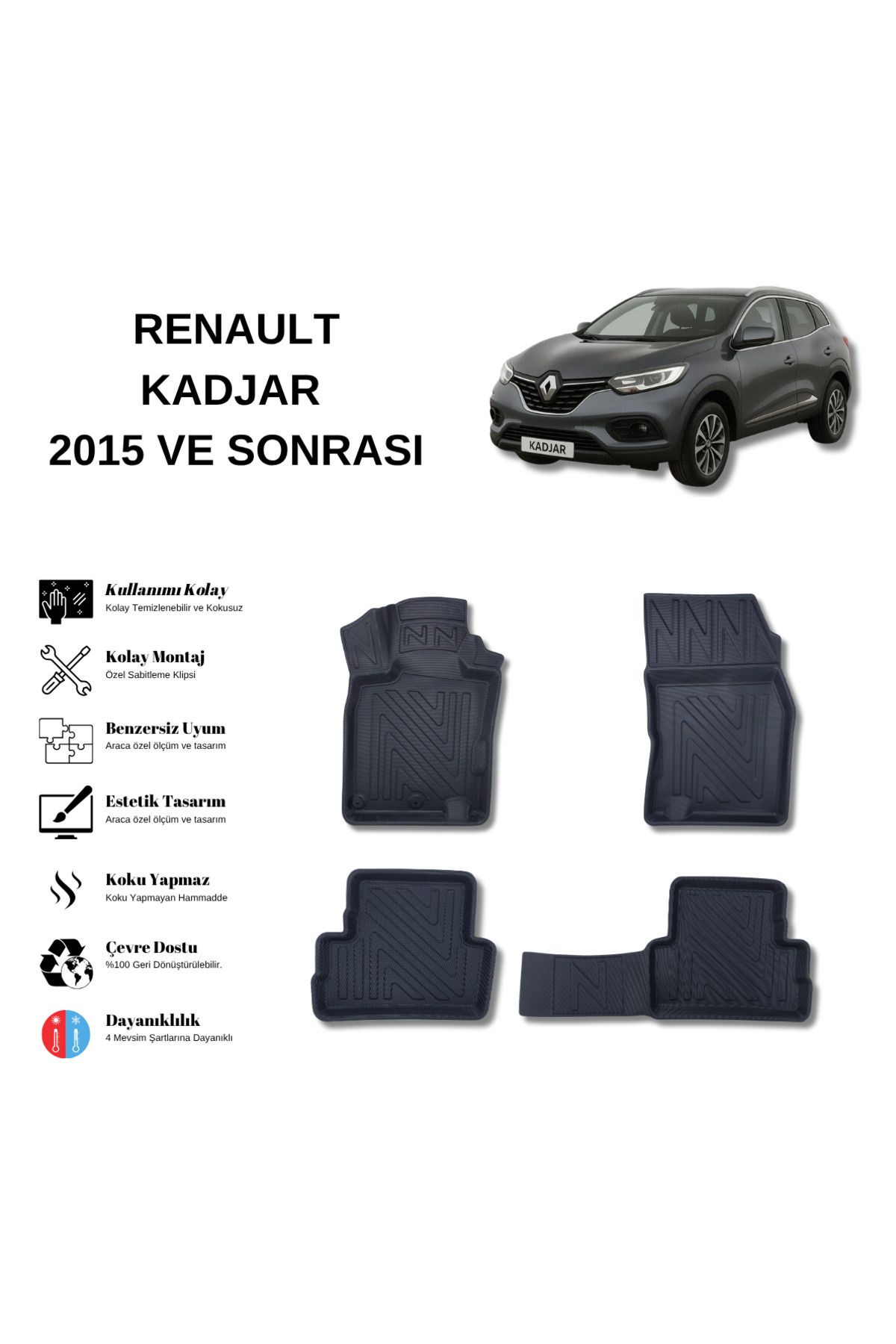 AutoWeller Renault Kadjar 2015 ve Sonrası 3D Havuzlu Oto Paspas