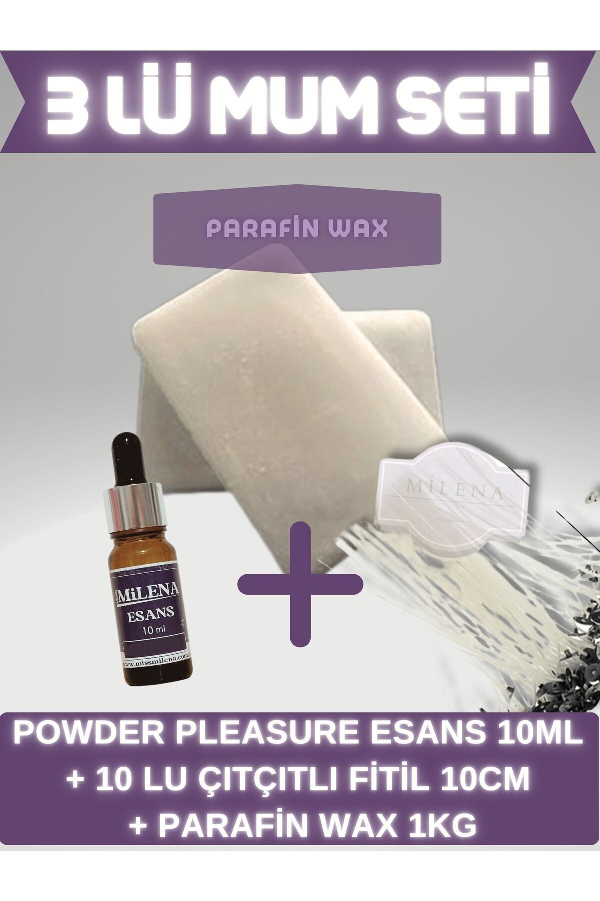 DEKORANLA Parafin Wax 1kg, Mum Esansı 10ml, Fitil 10cm, Mum Yapım Seti