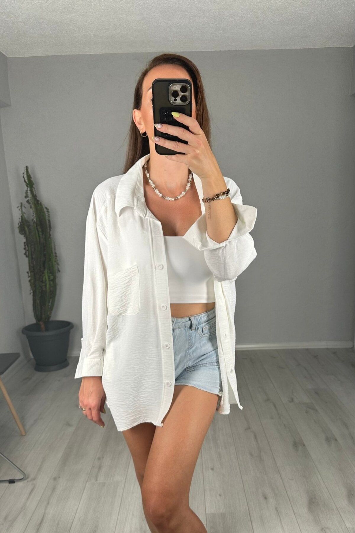 lady special Kadın Ayrobin Oversize Cepli Gömlek