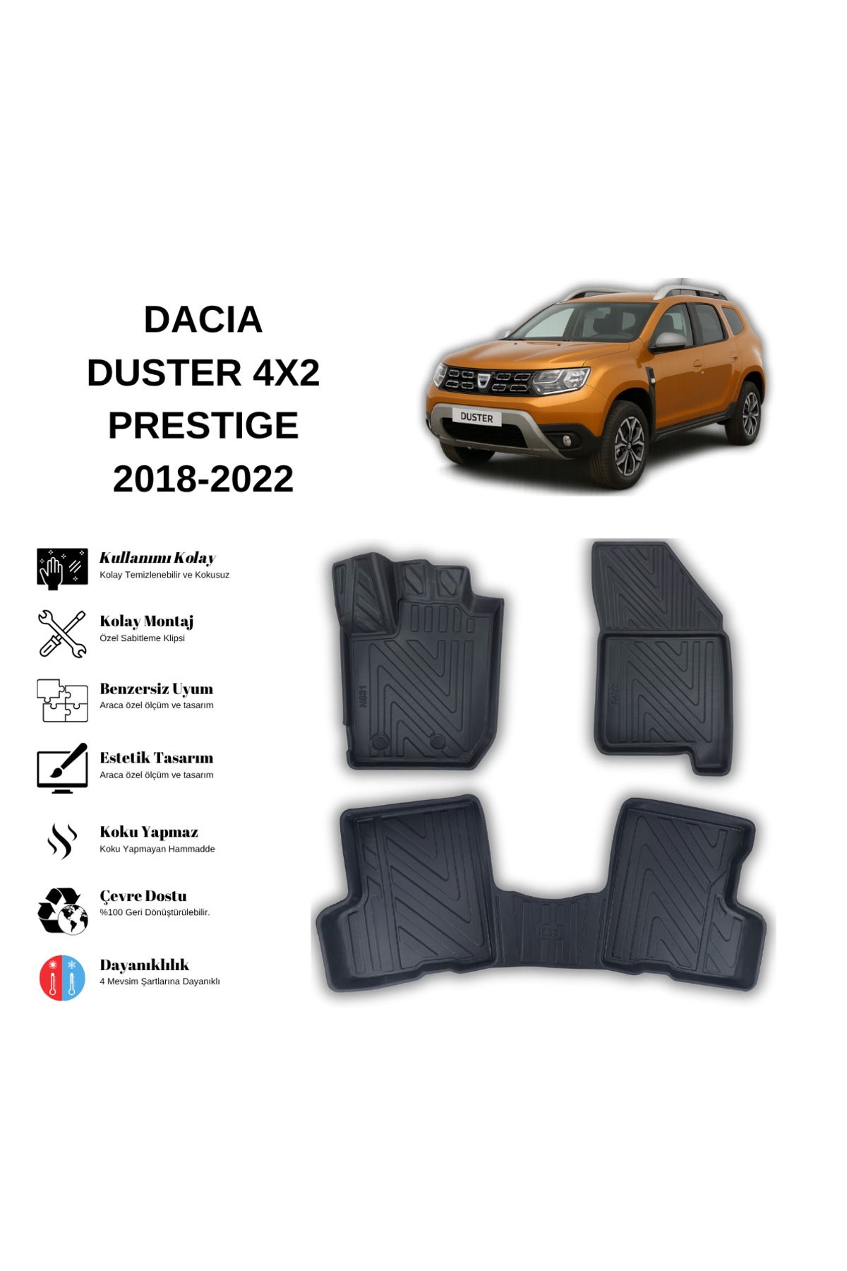 AutoWeller Dacia Duster 4x2 Prestige2018-2022 3D Havuzlu Oto Paspas