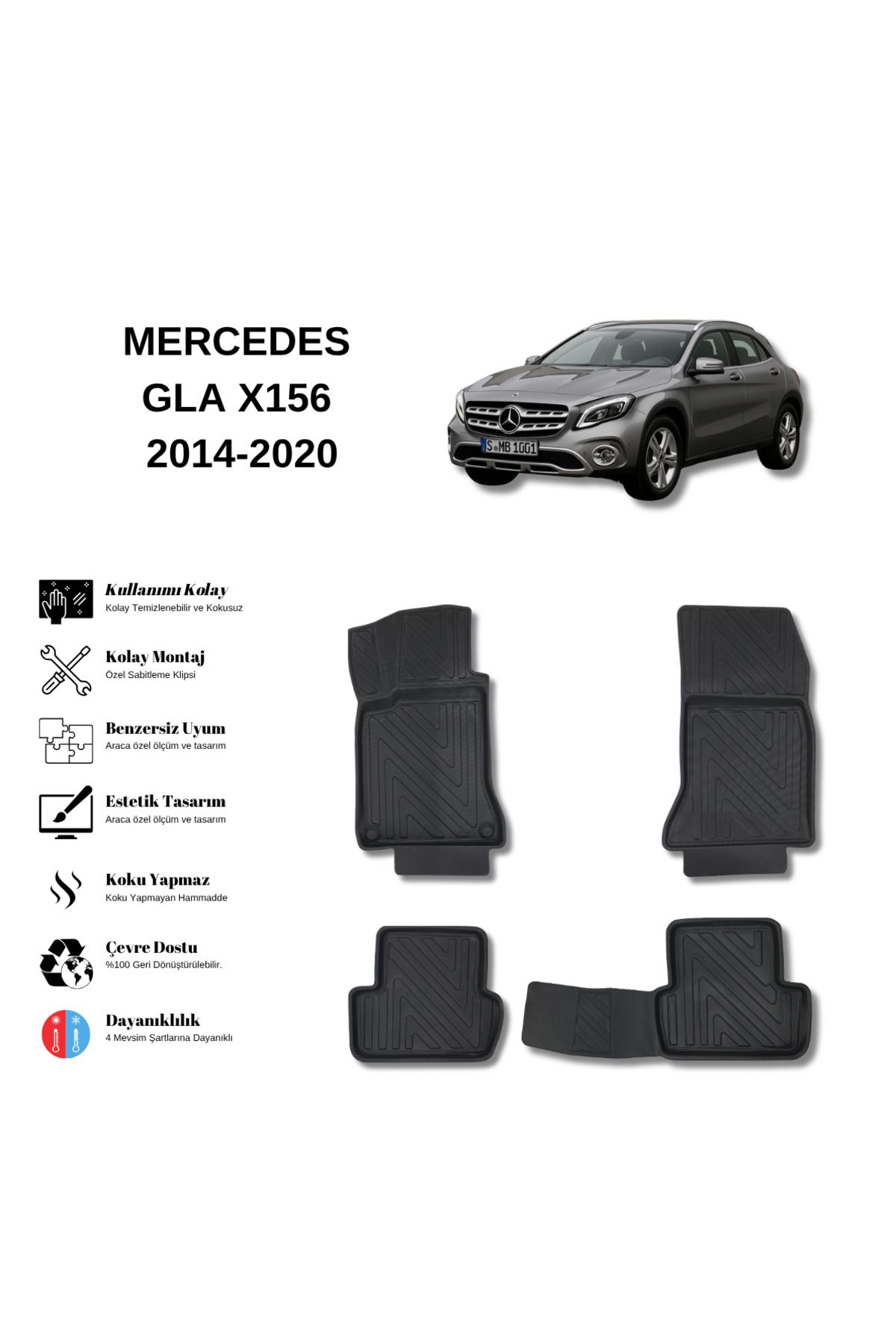 AutoWeller Mercedes-Benz GLA 2014-2020 3D Havuzlu Oto Paspas