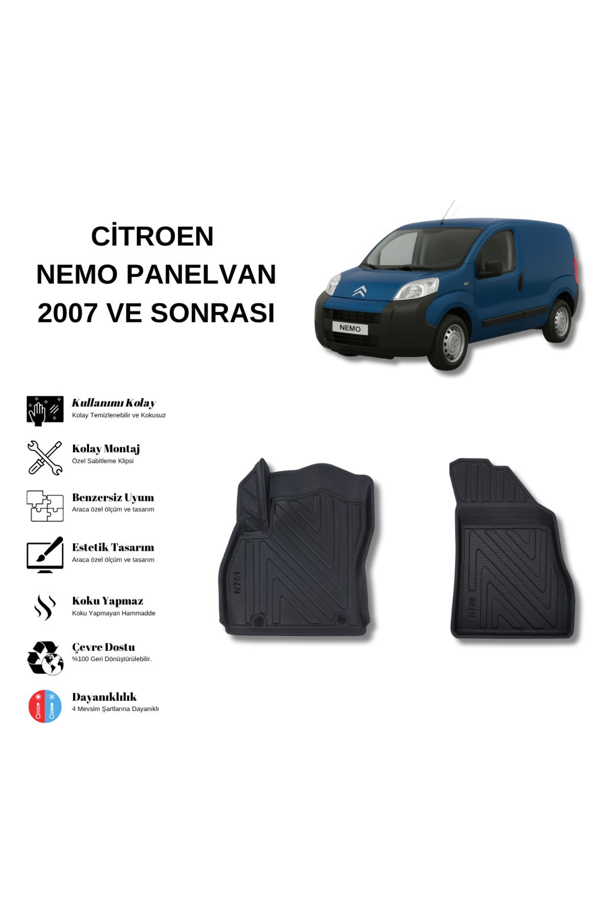 AutoWeller Citroen Nemo 2007 ve Sonrası Panelvan 3D Havuzlu Oto Paspas