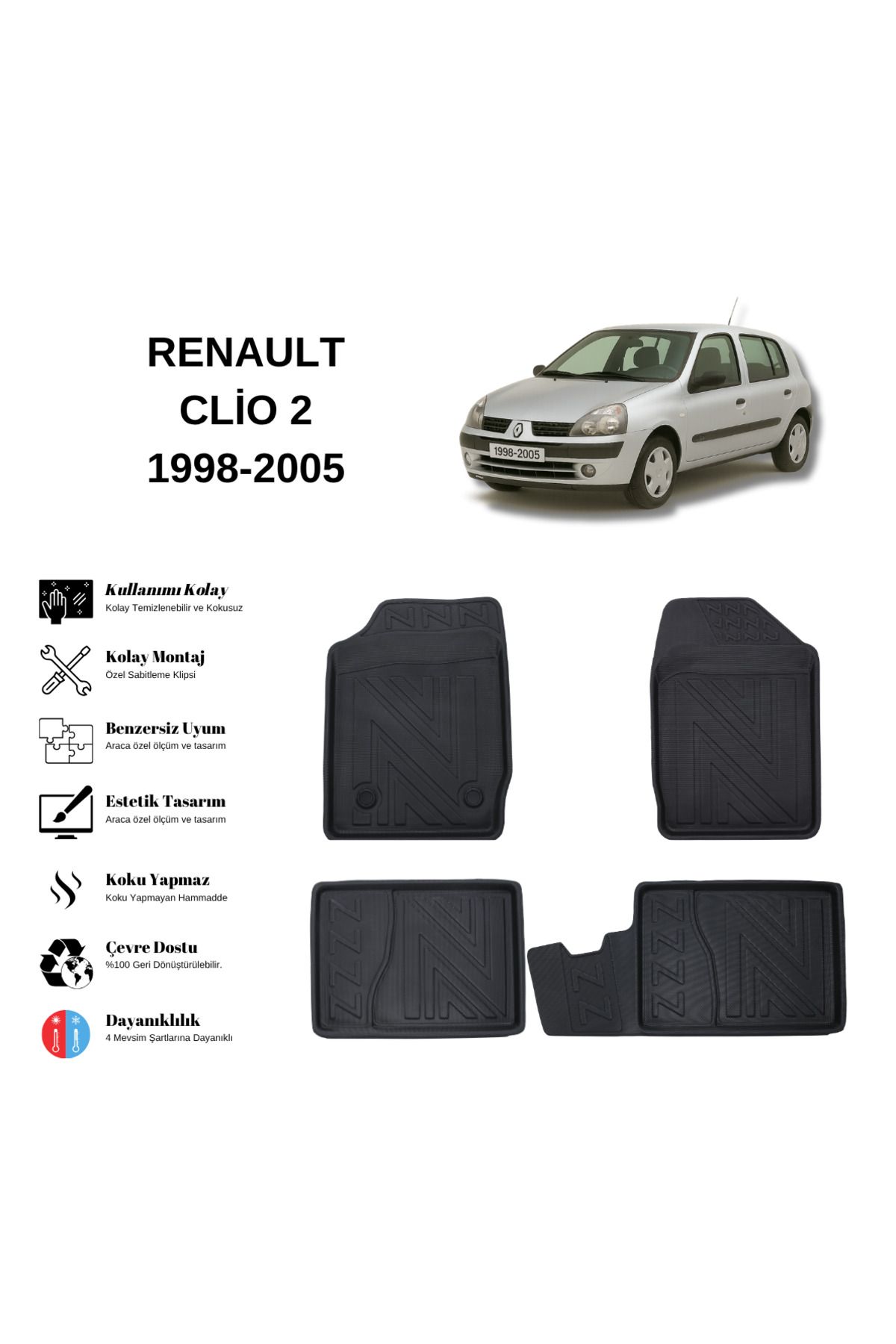 AutoWeller Renault Clio 2 1998-2005 3D Havuzlu Oto Paspas