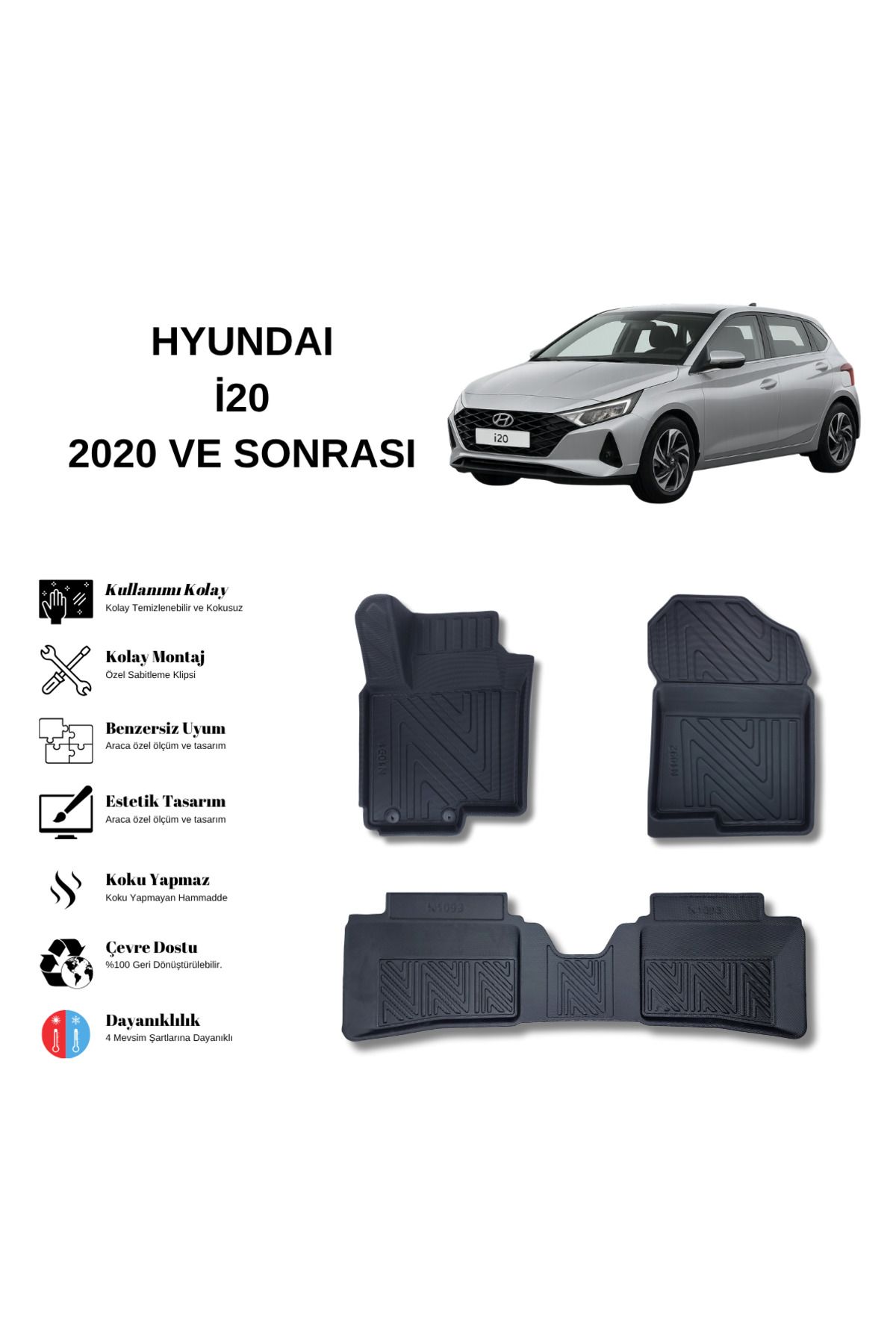 AutoWeller Hyundai i20 2020 ve Sonrası 3D Havuzlu Oto Paspas