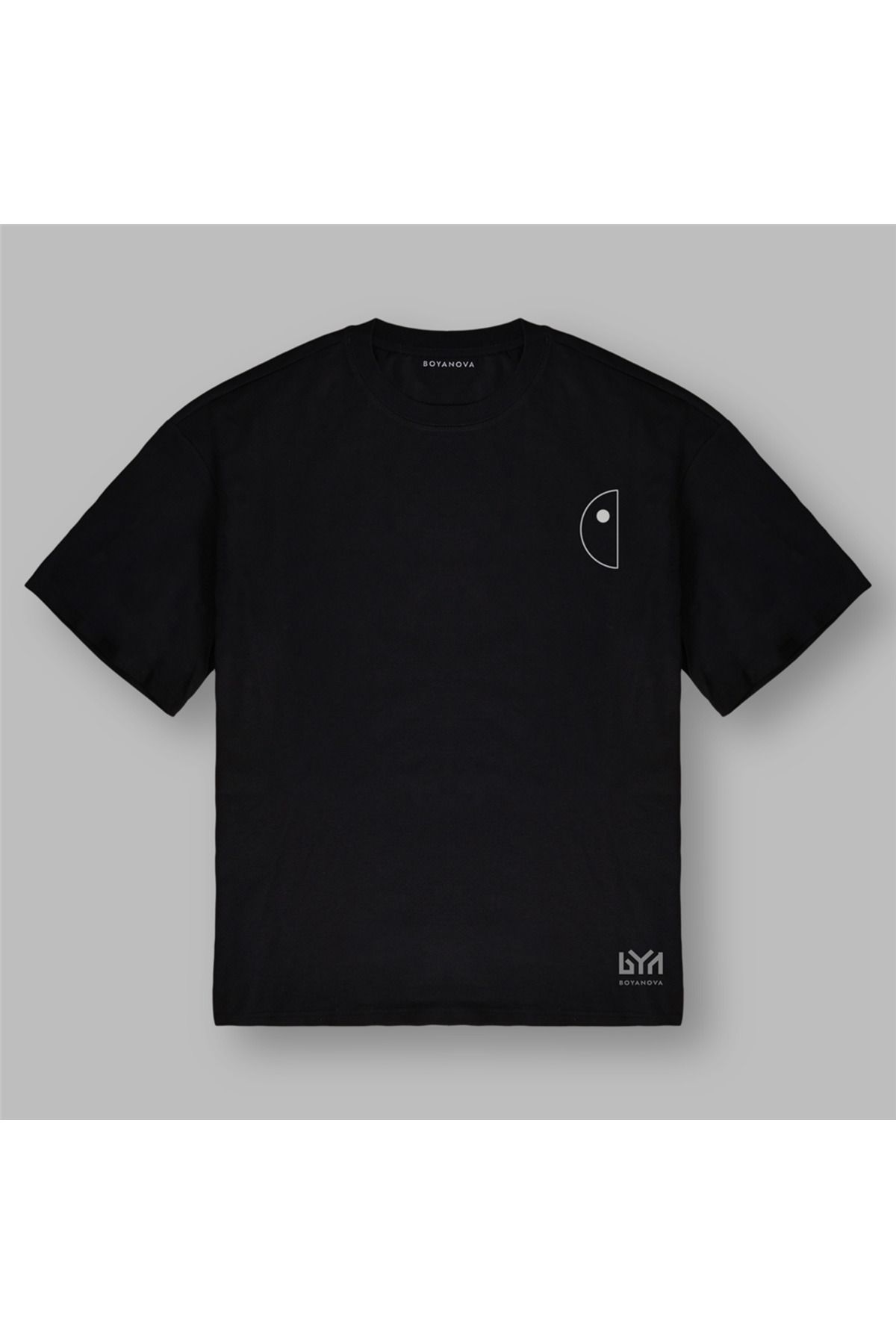 BOYANOVA Yarım Daire Minimal Çizim Siyah Oversize Tişört