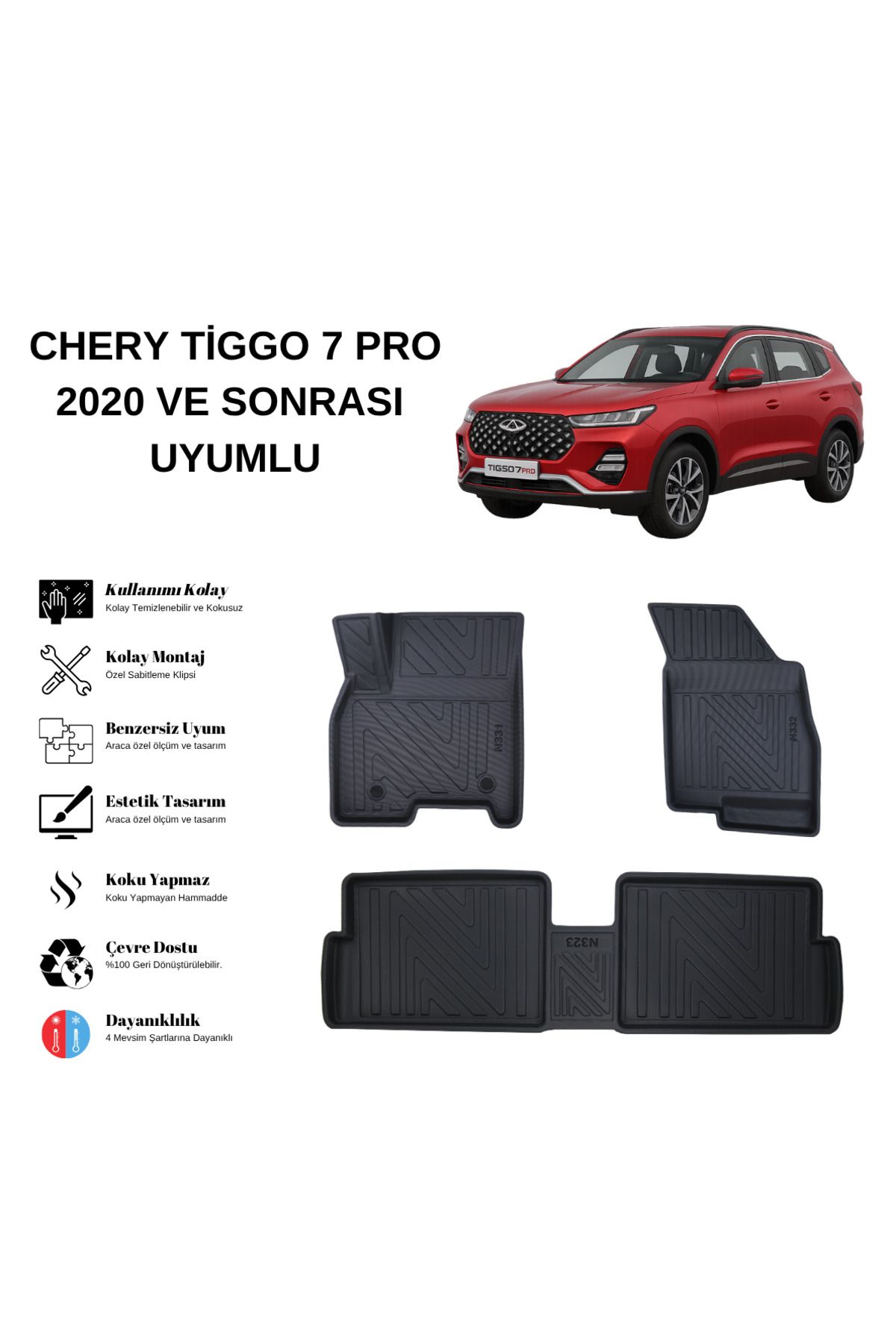 AutoWeller Chery Tiggo 7 Pro 2020 ve Sonrası 3D Havuzlu Oto Paspas
