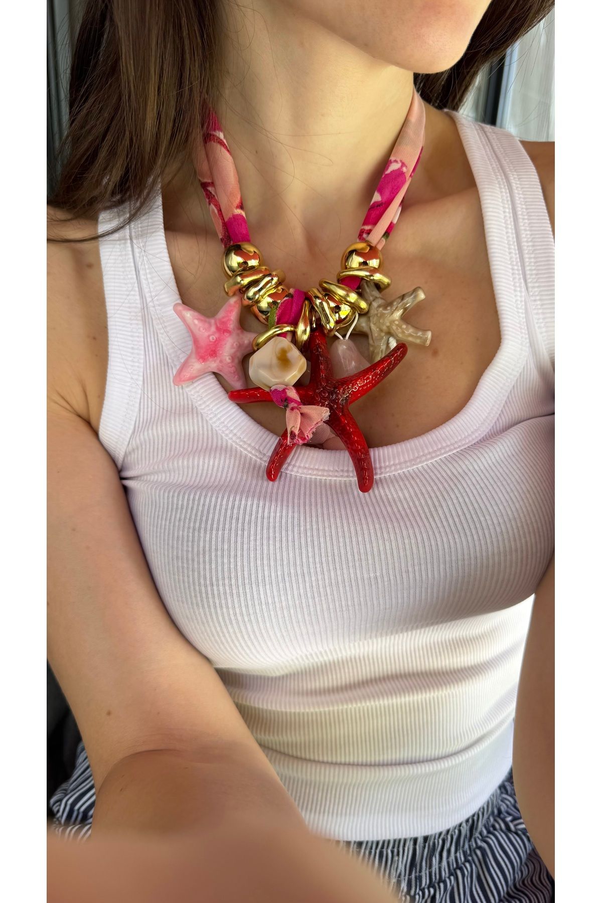Mia Accessorize Deniz Yıldızı Charmlı Pembe Fular Kolye