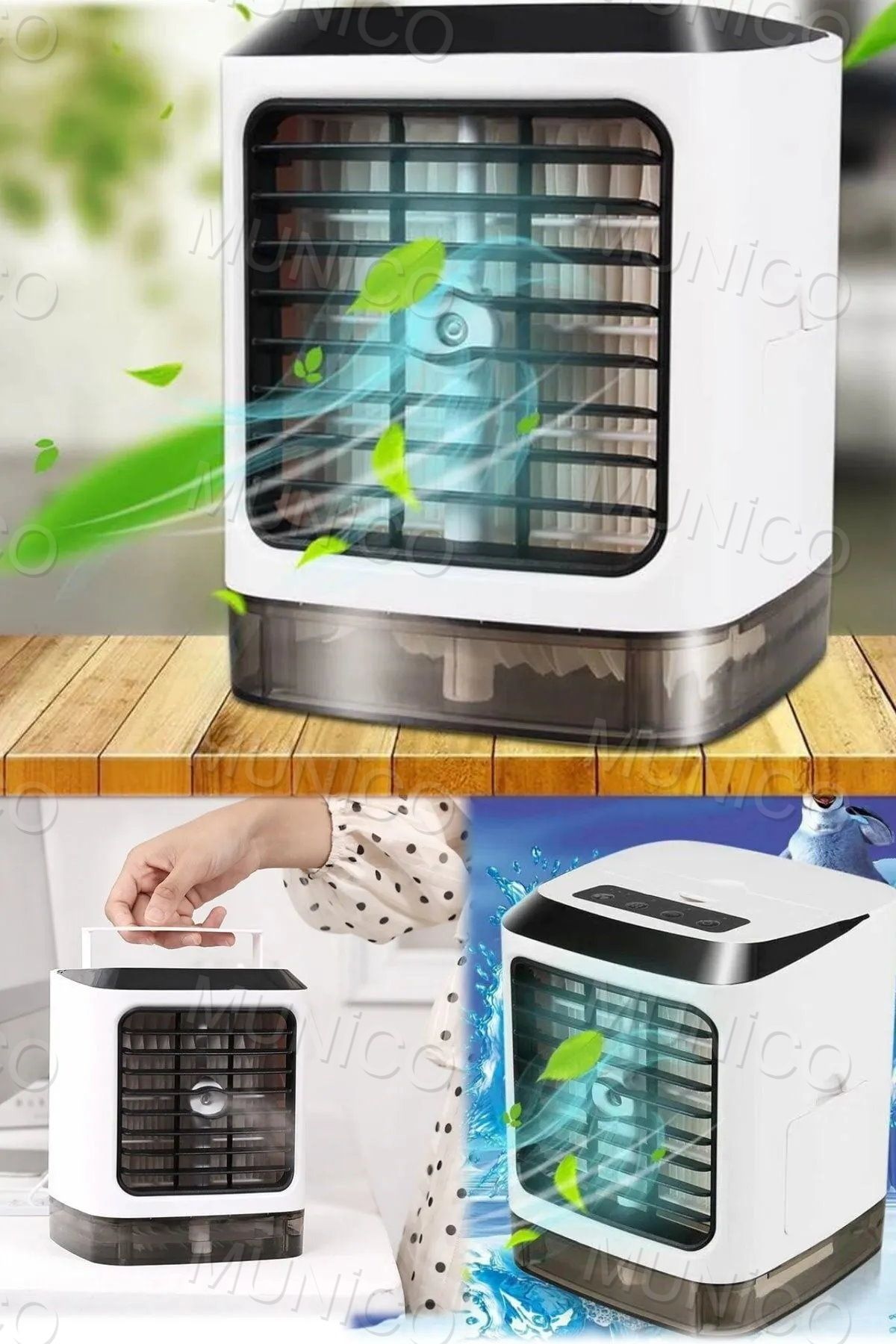 Munico Klima Fan, USB Mini Nemlendirici Hava Soğutucu Şarj Taşınabilir Hava Soğutucu Fan, Yatak Odası Ev