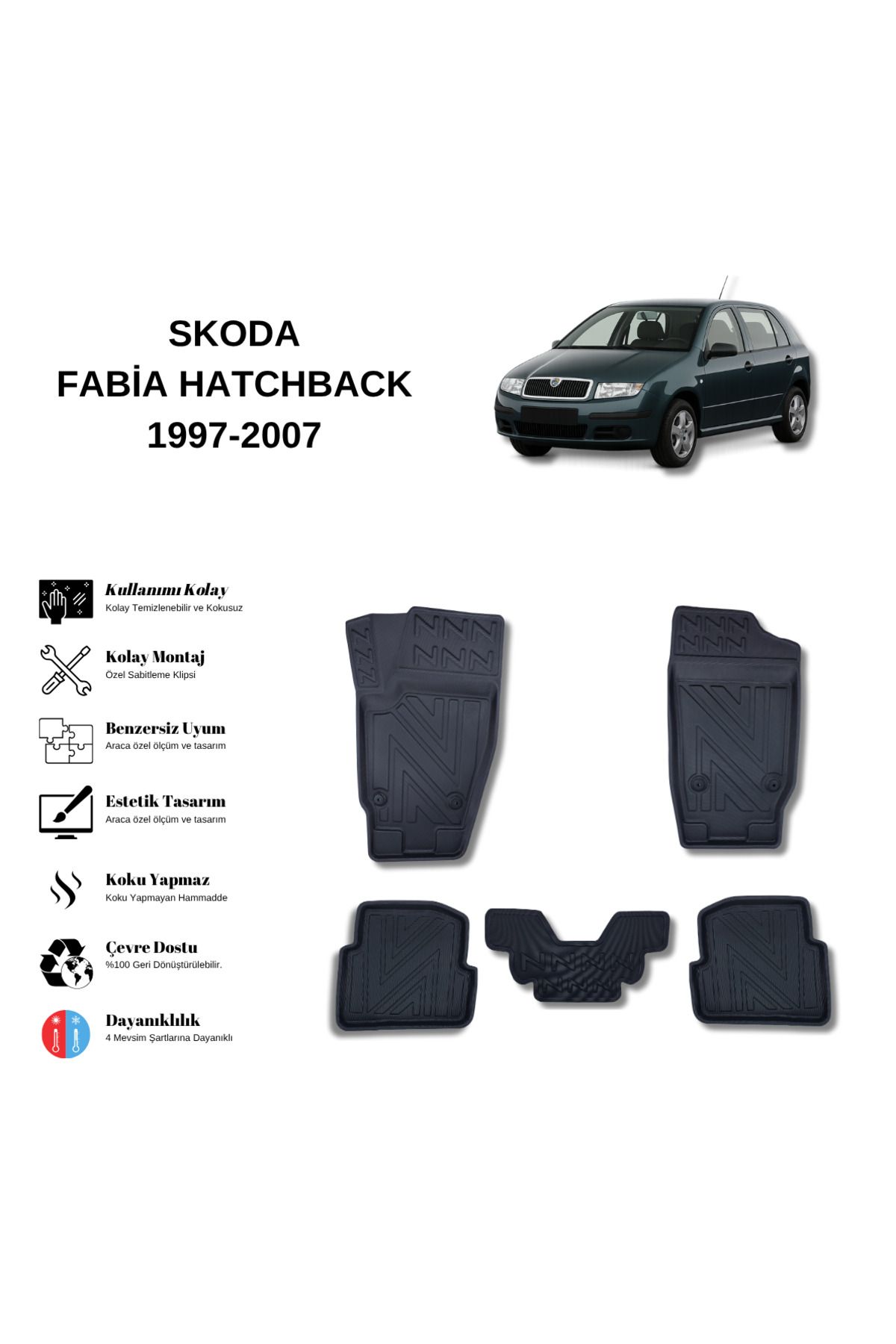 AutoWeller Skoda Fabia Hatchback 1999-2007 3D Havuzlu Oto Paspas