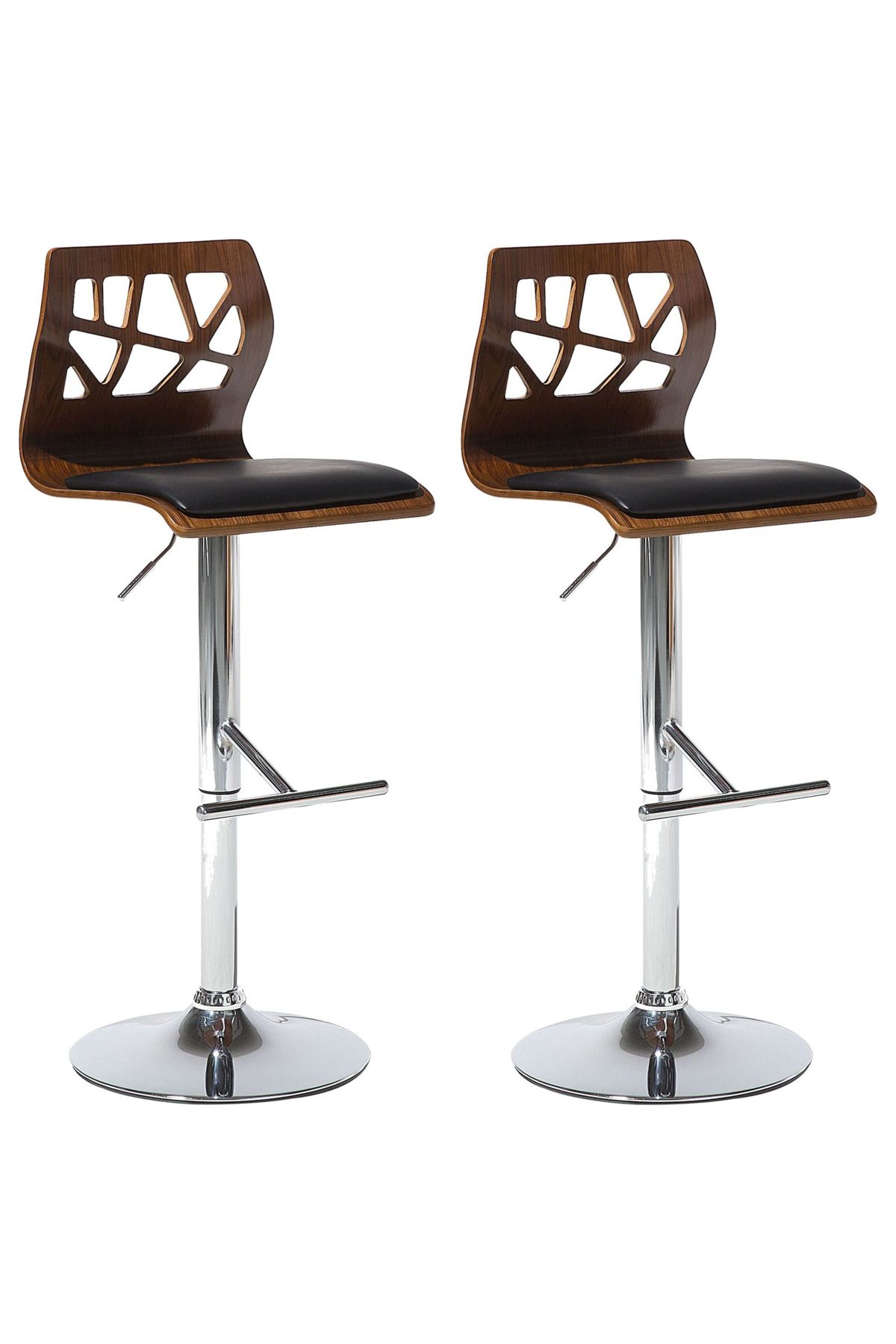 BELIANI PETERSBURG Döner Bar Sandalyesi 2'li Set, 62–82 cm Ayarlı, Suni Deri, Ahşap Sırtlık