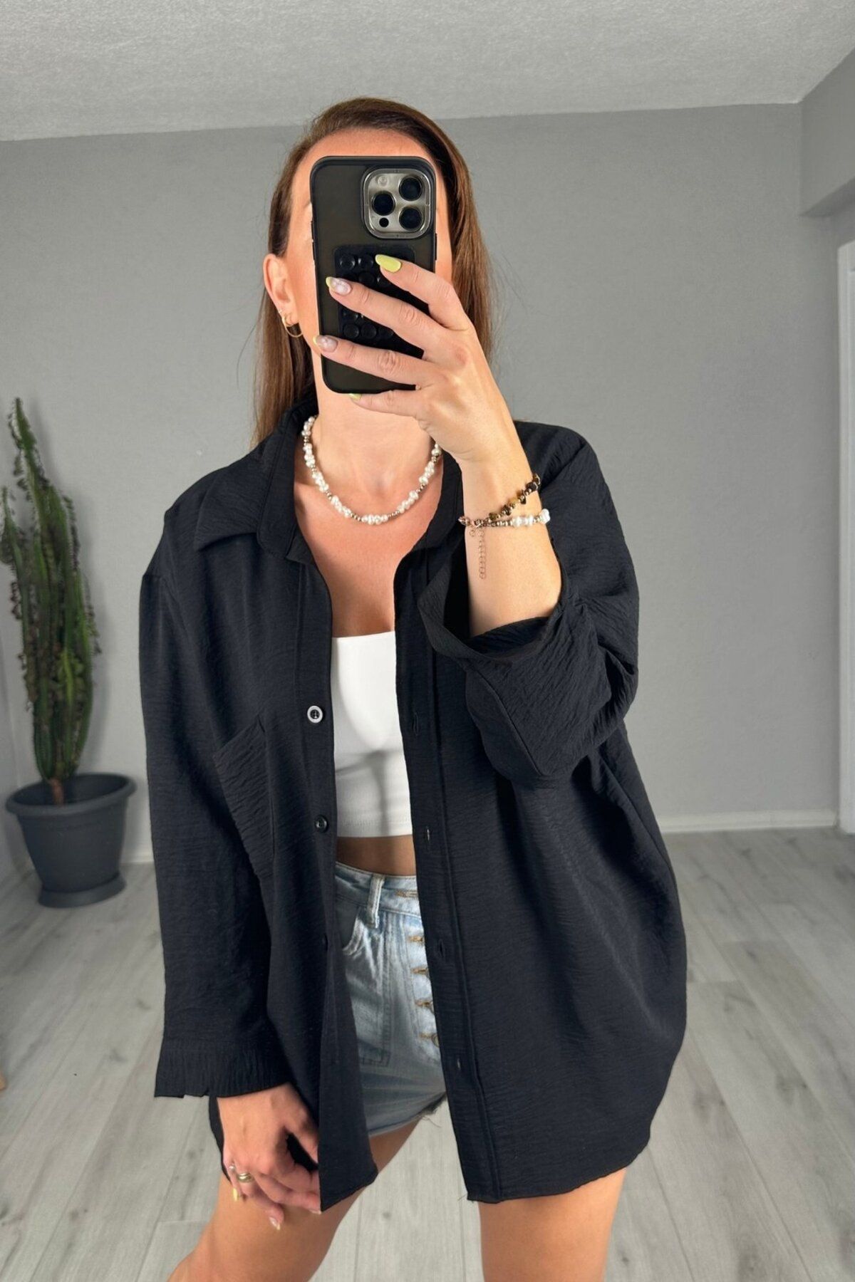 lady special Kadın Ayrobin Oversize Cepli Gömlek