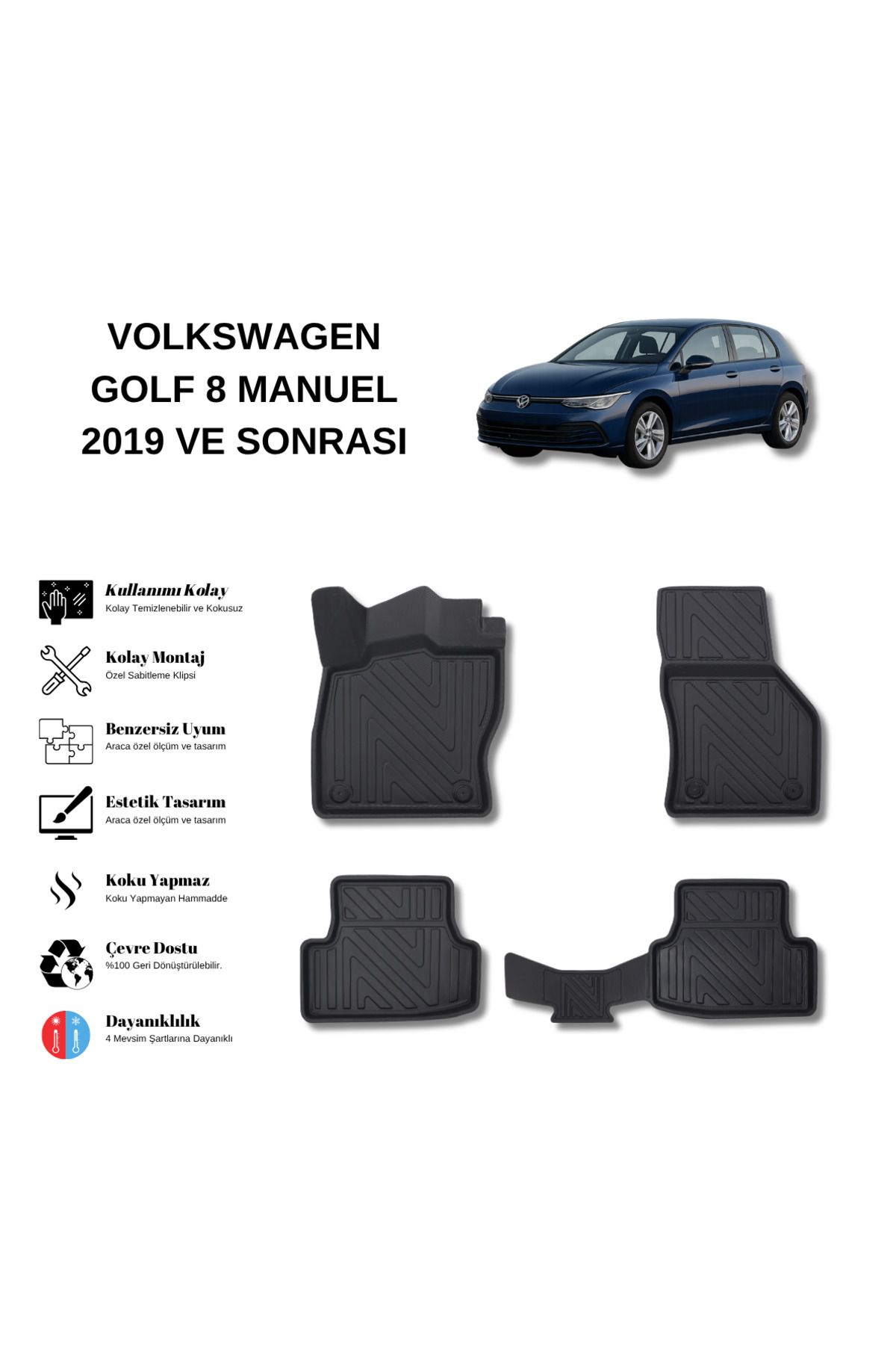 AutoWeller Volkswagen Golf 8 Manuel Vites 2019 ve Sonrası 3D Havuzlu Oto Paspas