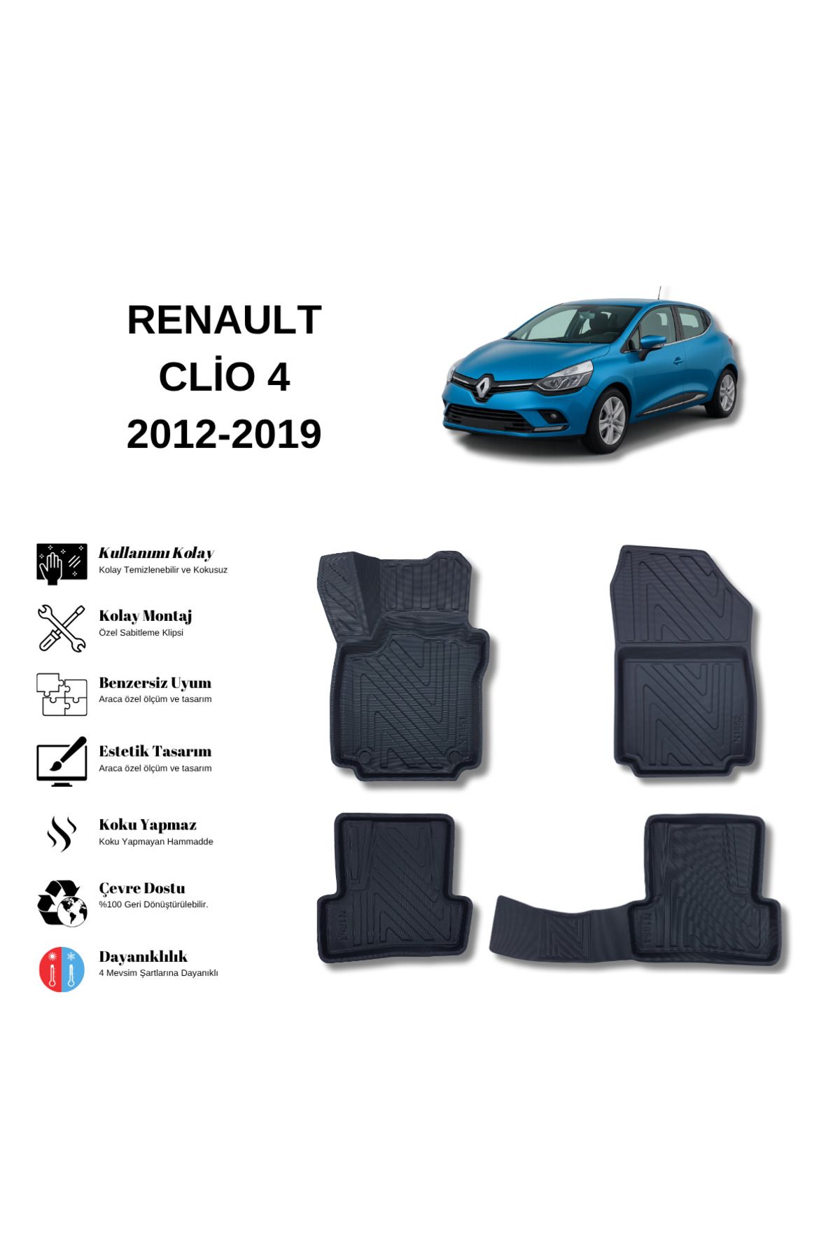 AutoWeller Renault Clio 4 2012-2019 3D Havuzlu Oto Paspas