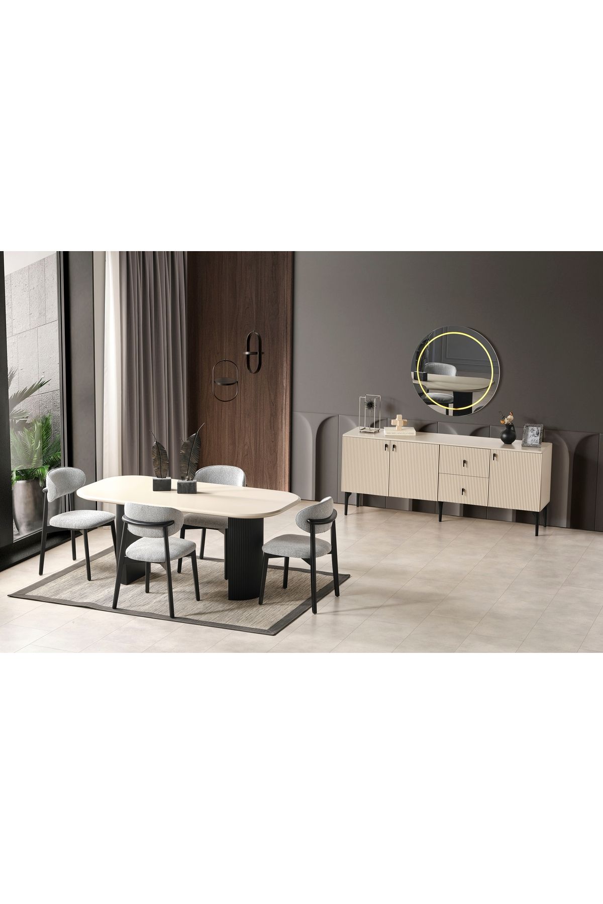 Gazzini Furniture Zeno Oval Ahşap Bohem Yemek Masası 90x200