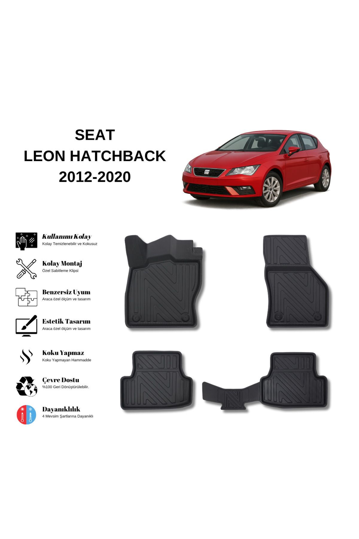 AutoWeller Seat Leon HATCHBACK 2012-2020 3D Havuzlu Oto Paspas