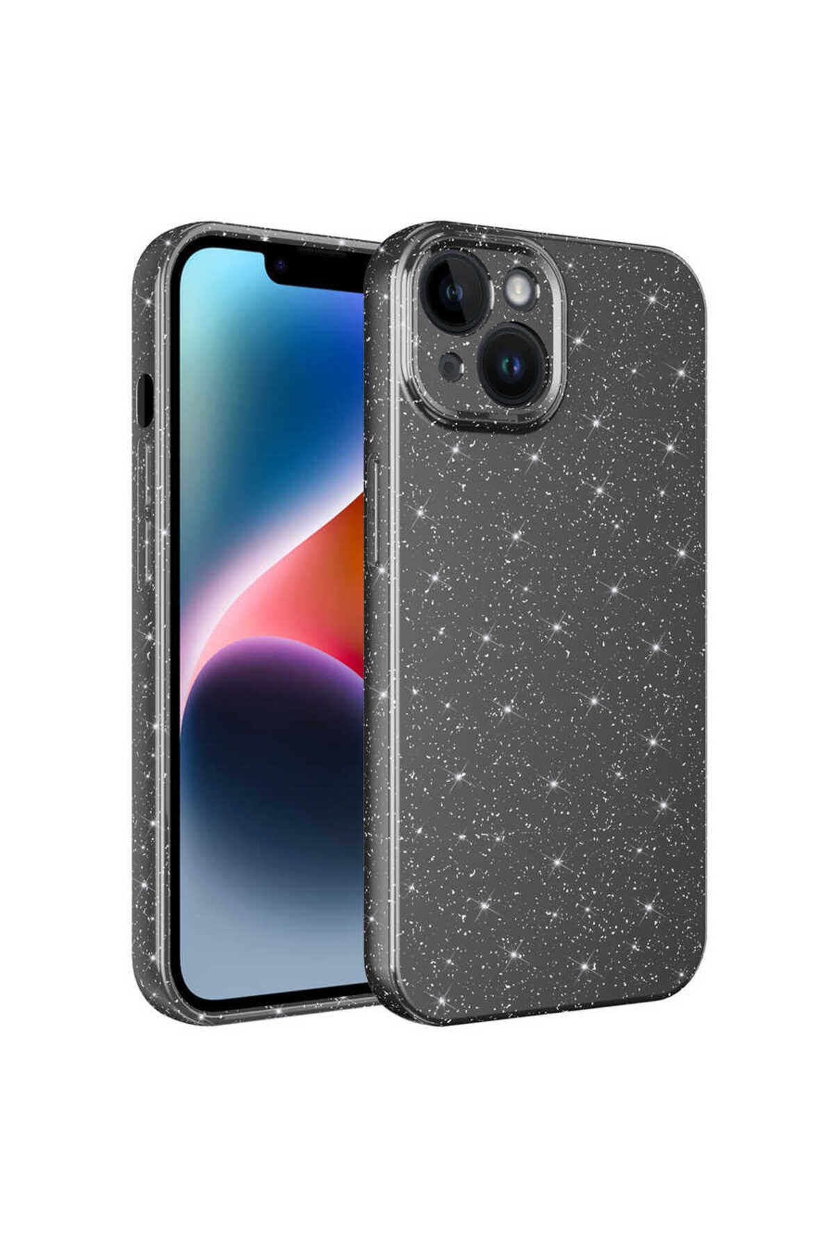 halkhouse Apple iPhone 13 Kılıf Kamera Korumalı Simli Lüks Esnek Slikon Kotno Kapak