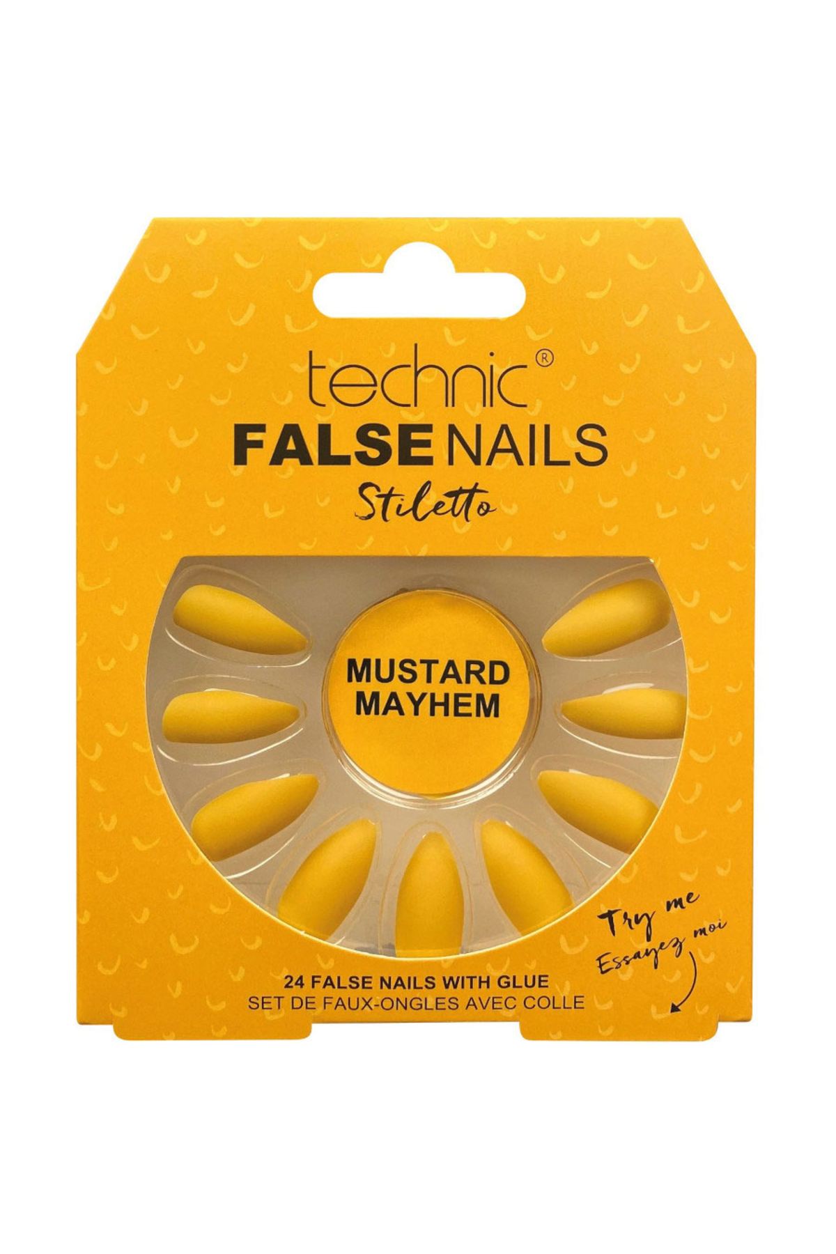 TECHNIC-Set of 24 False Nails with glue included Technic False Nails, Stiletto, Mustard Mayhem 1