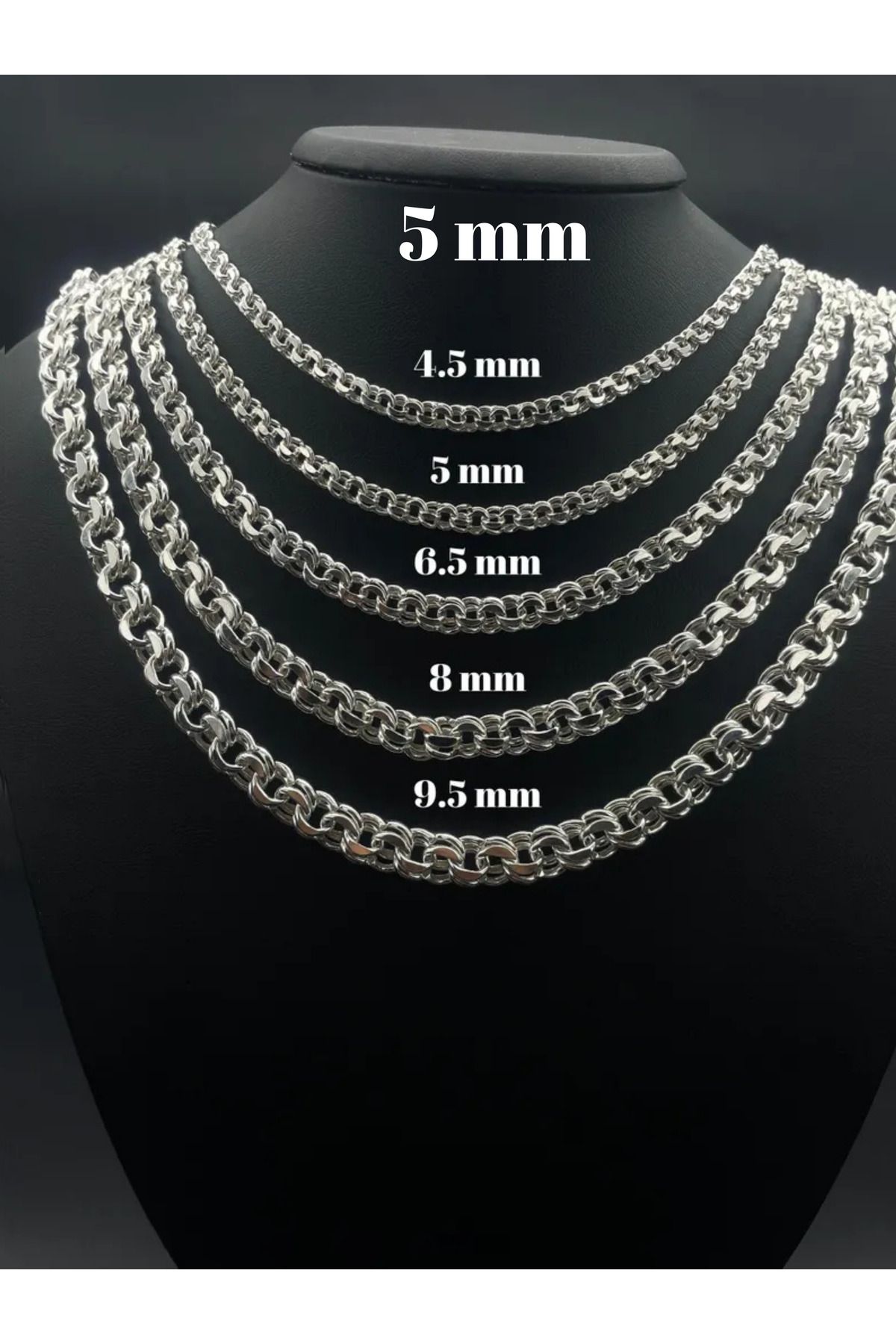 Parlak Gümüş 925 Ayar Erkek Doç Gümüş Zincir Kolye - 5 mm Doç Dar Halka Gümüş Kolye