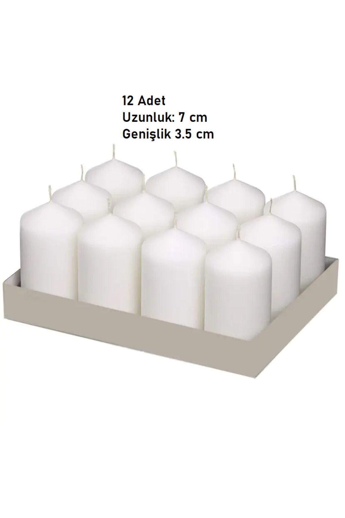 DEKORANLA Beyaz Silindir Bar Mum Seti, 12'li, 60 Gr, 13 Saat Yanma Süresi, Orta Boy