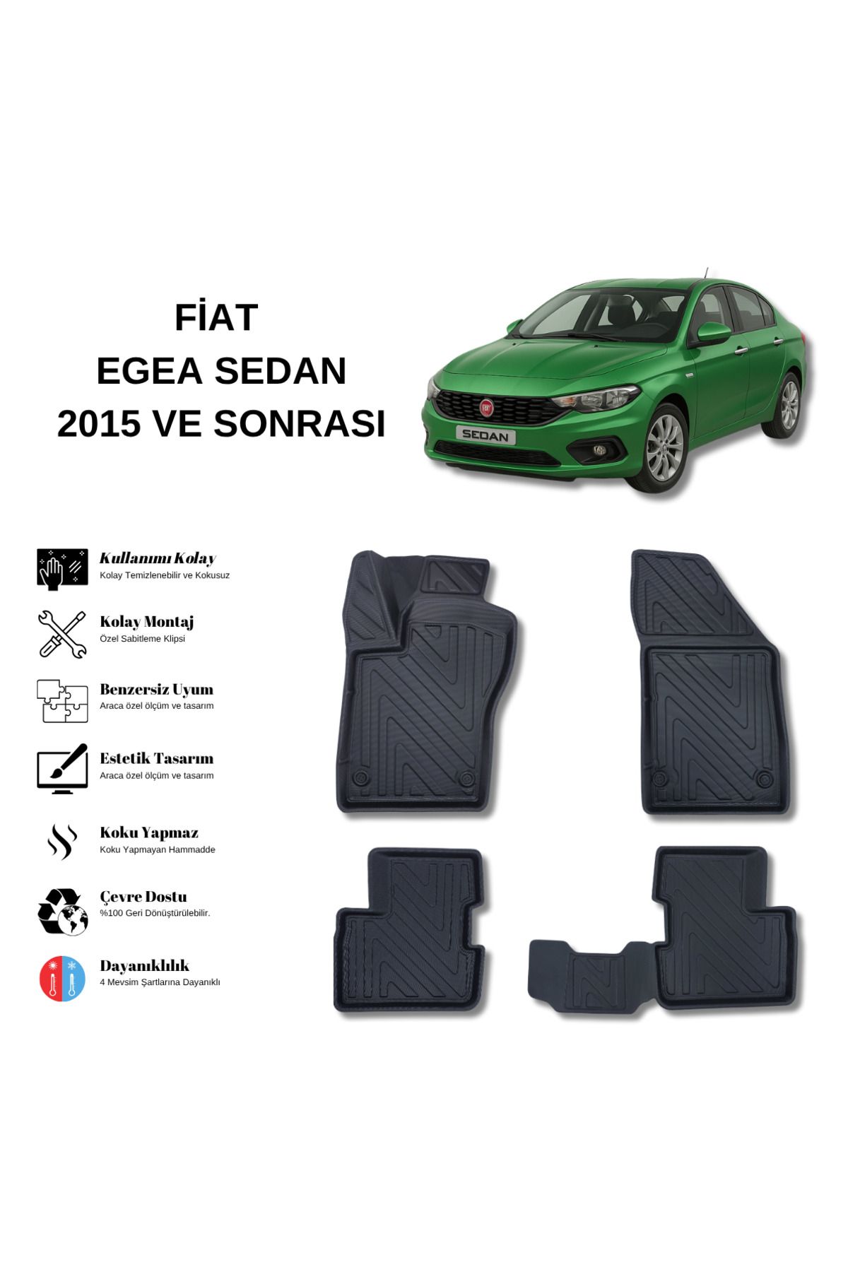 AutoWeller Fiat Egea Sedan 2015 ve Sonrası 3D Havuzlu Oto Paspas