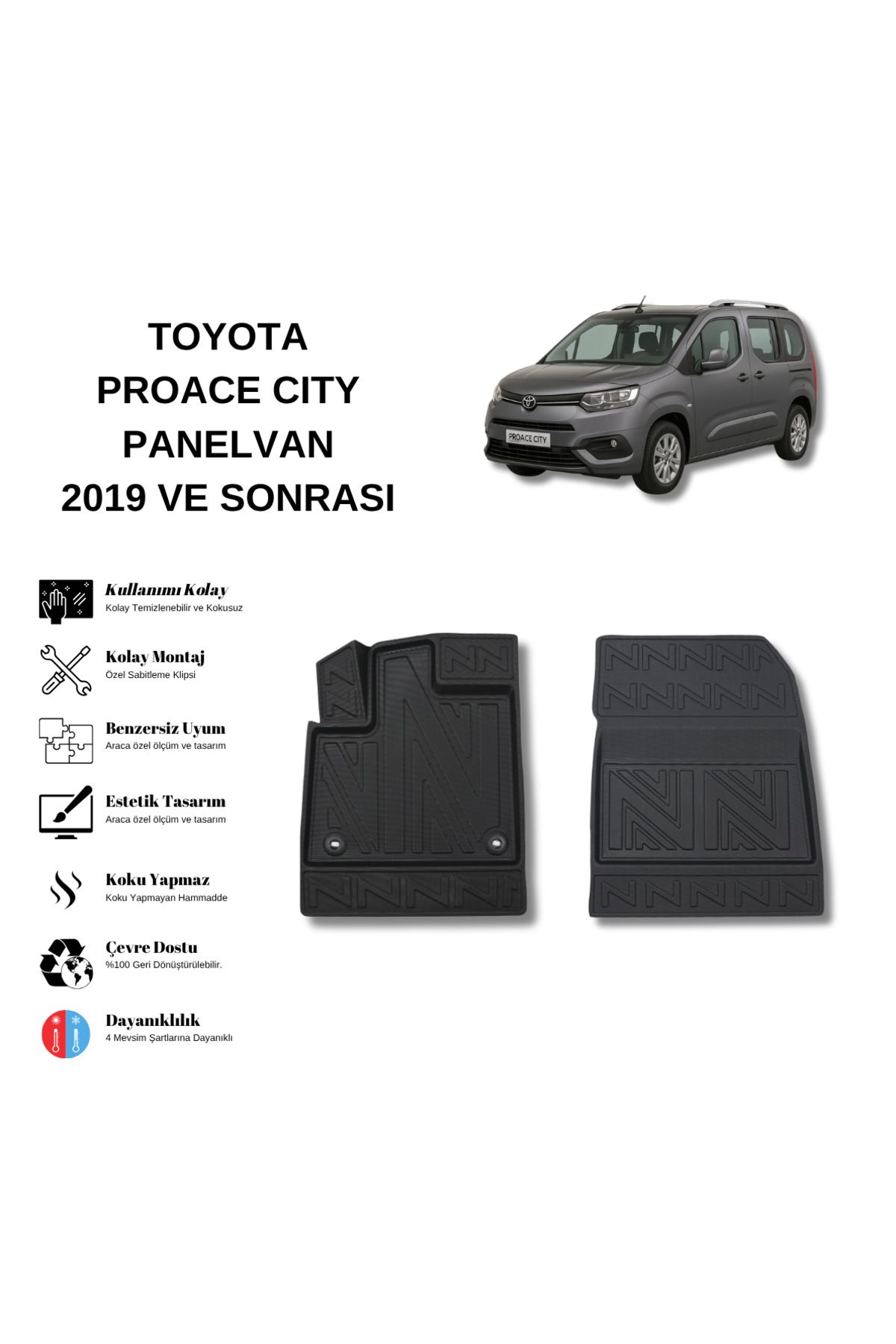 AutoWeller Toyota Proace City Panelven 2019 ve Sonrası 3D Havuzlu Oto Paspas