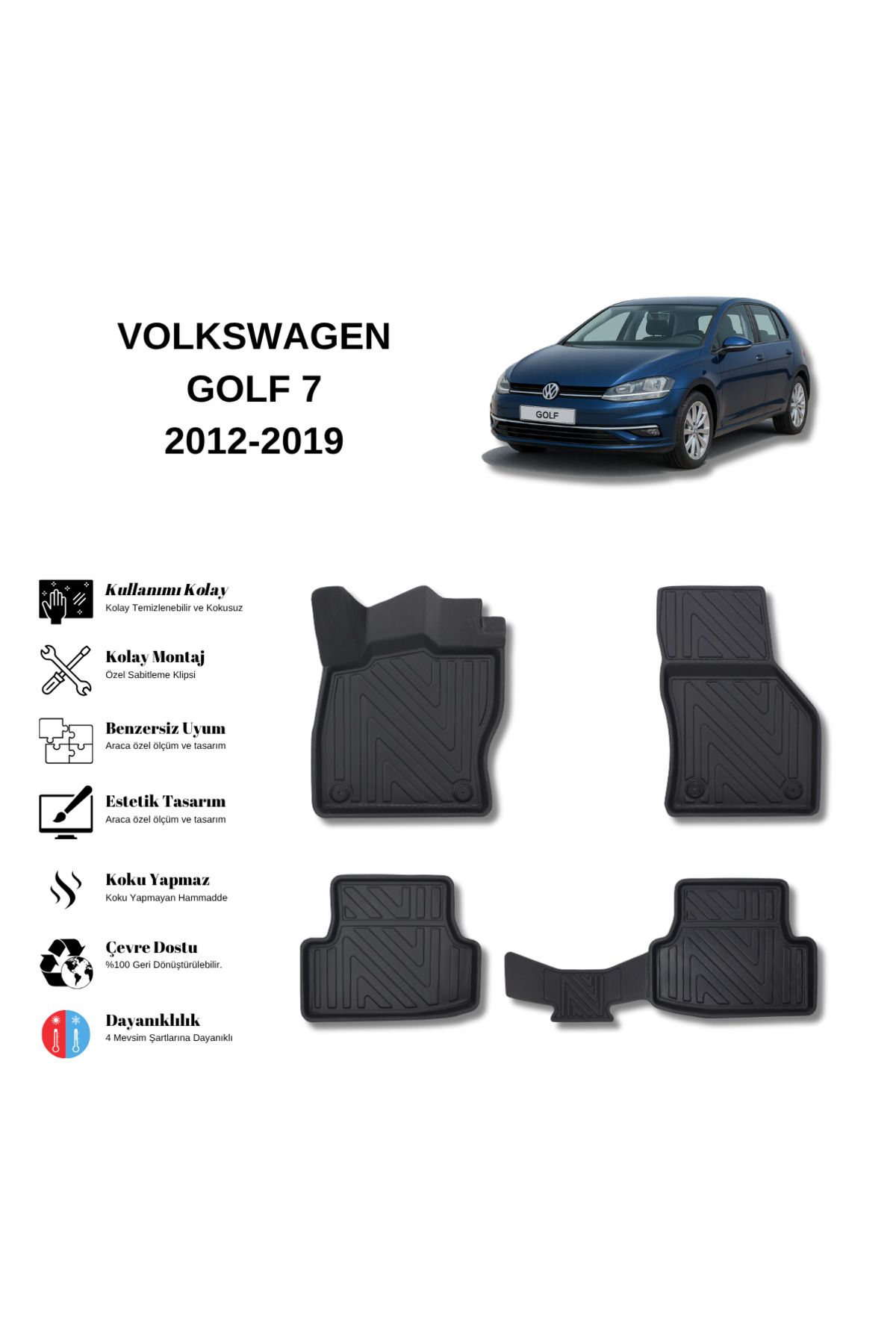 AutoWeller Volkswagen Golf 7 2012-2019 3D Havuzlu Oto Paspas