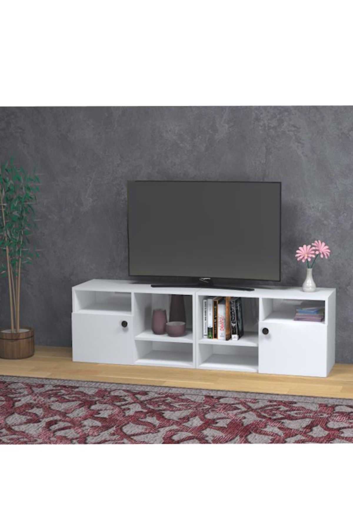 yamandekorasyon lecce tv sehpası tv ünitesi beyaz
