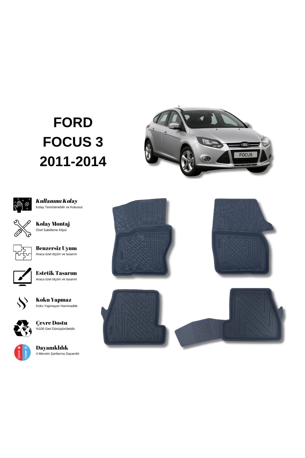 AutoWeller Ford Focus 3 2011-2014 3D Havuzlu Oto Paspas
