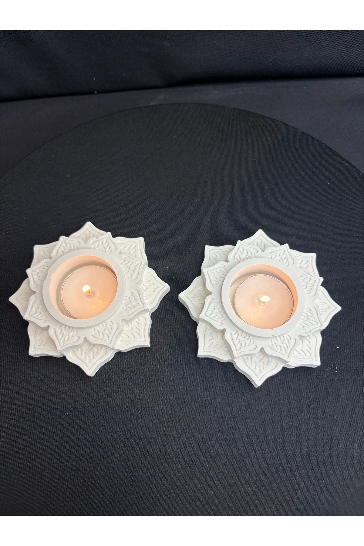 DEKORANLA Şık 2'li Lotus Tea Light Mumluk Takımı, Beyaz, Dekoratif ve Zarif Tasarım