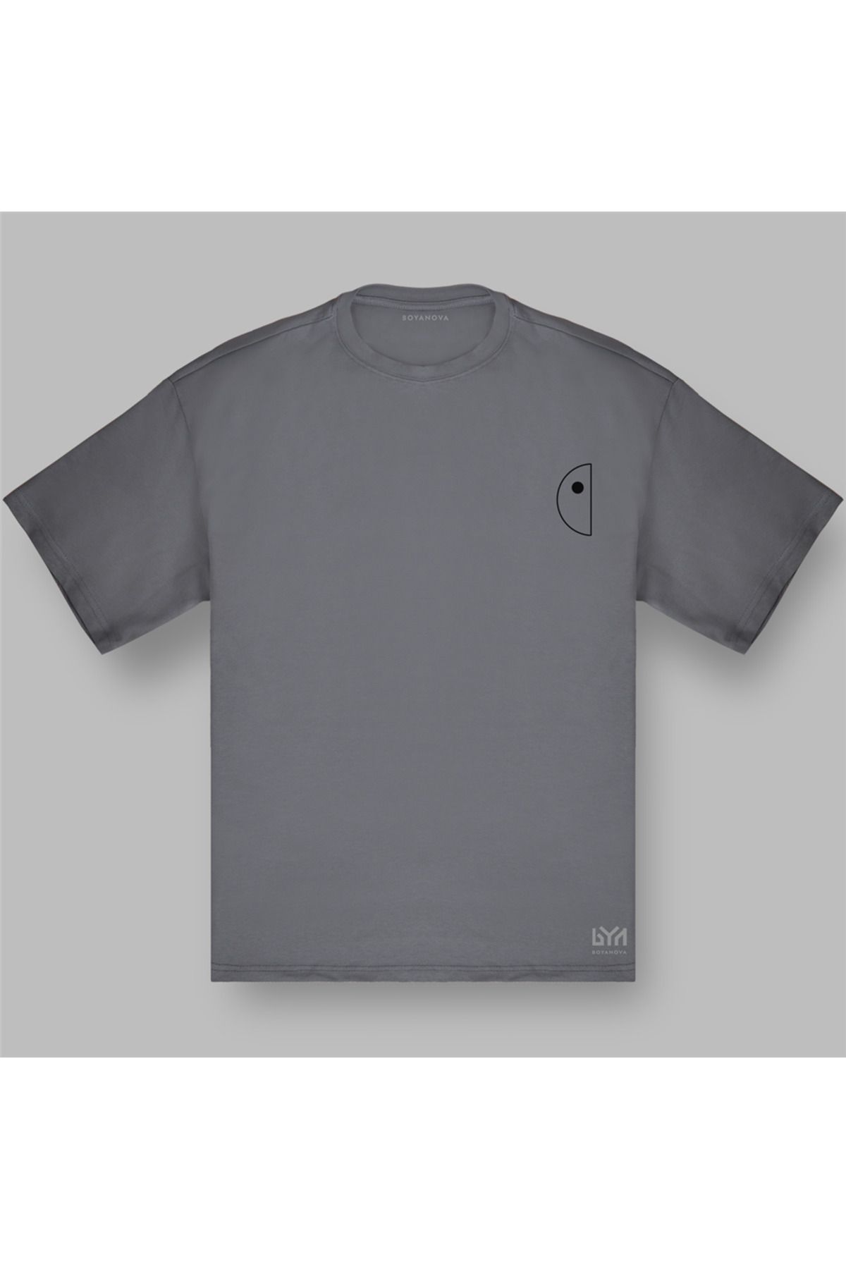 BOYANOVA Yarım Daire Minimal Çizim Füme Oversize Tişört