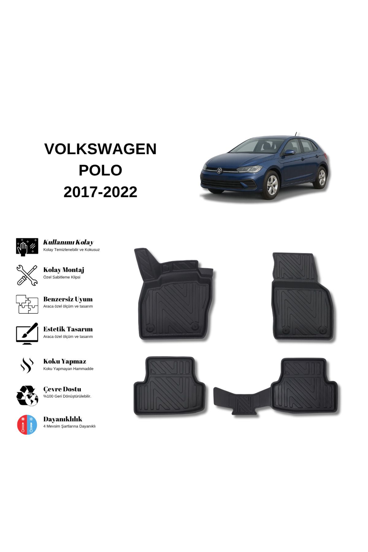 AutoWeller Volkswagen Polo 2017-2022 3D Havuzlu Oto Paspas