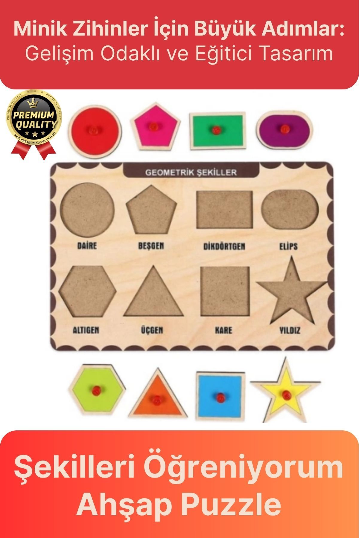 Svein Yeni Seri Çocuk Ebeveyn Eğlenceli Eğitici Öğrenme Destekli Şekiller Yapboz Ahşap Tutmalı Puzzle