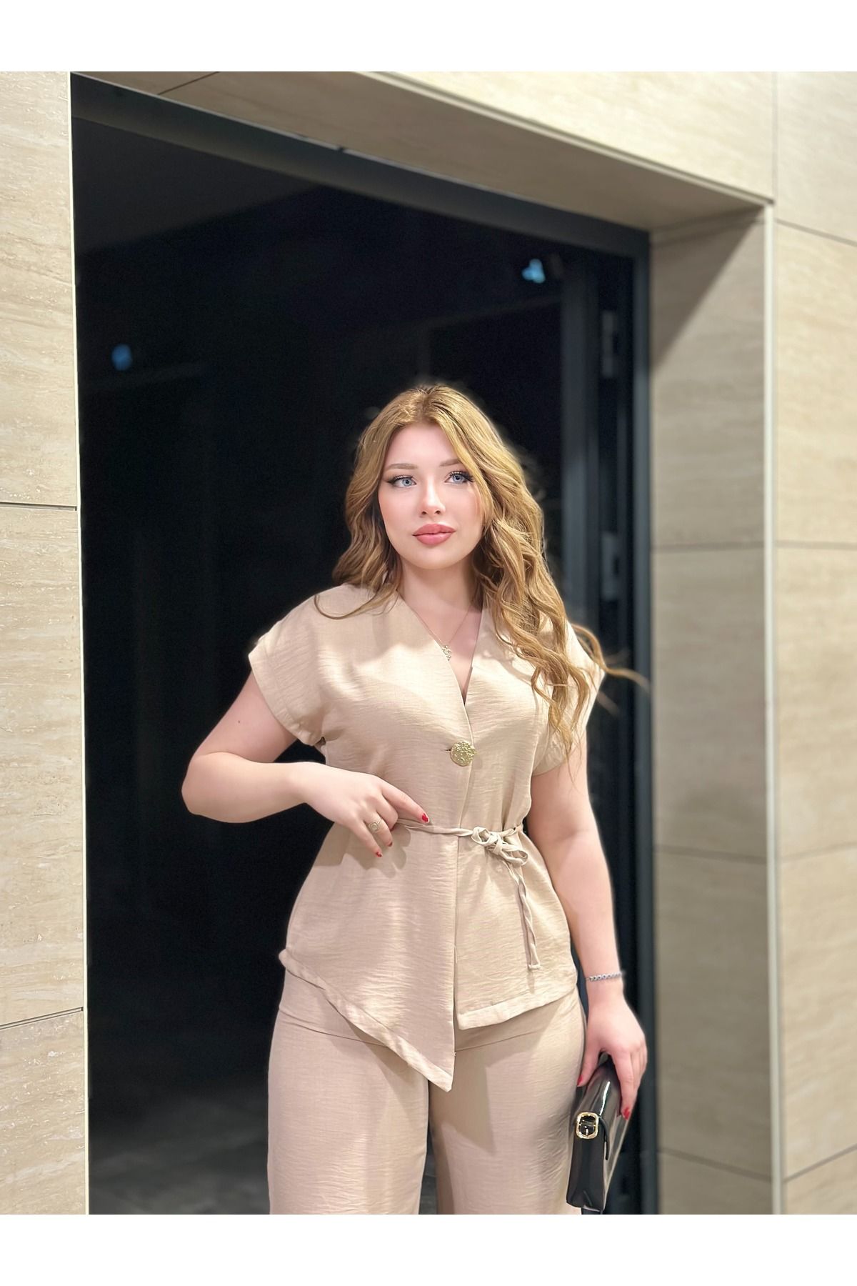 moda paketi Yelek Pantolon GOLD Düğme Detaylı Takım