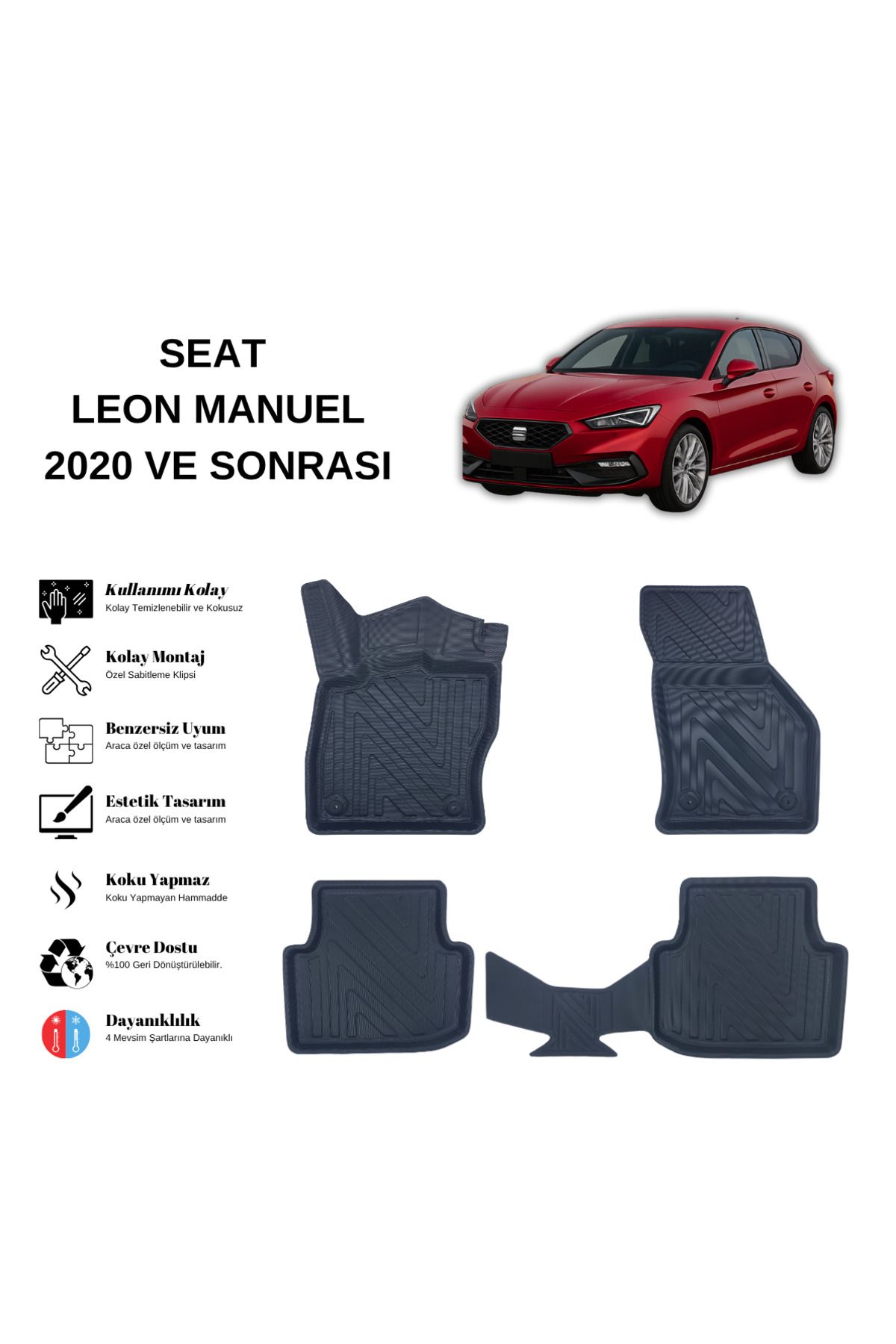 AutoWeller Seat Leon Manuel Vites 2020 ve Sonrası 3D Havuzlu Oto Paspas