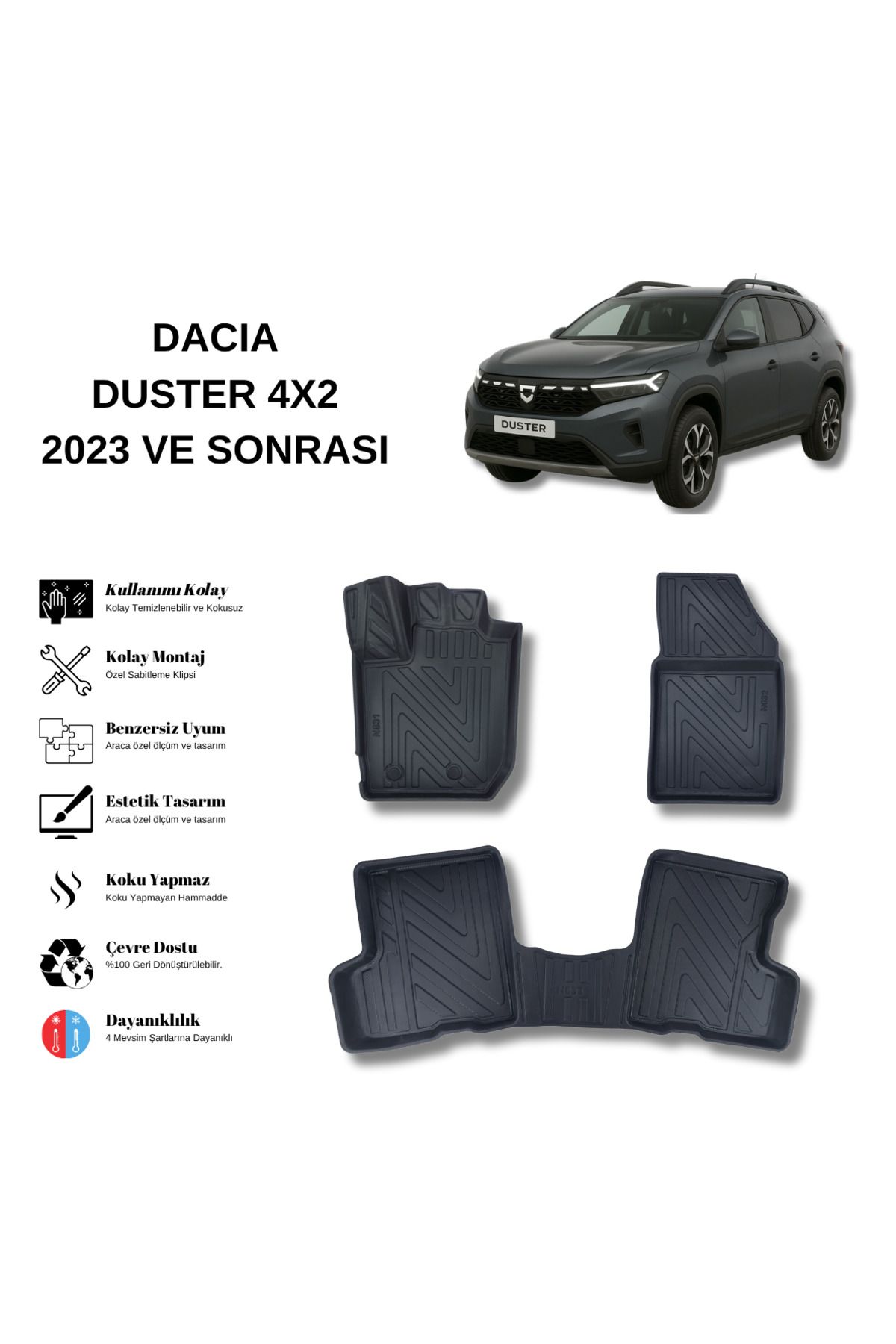 AutoWeller Dacia Duster 4x2 2018-2022 3D Havuzlu Oto Paspas