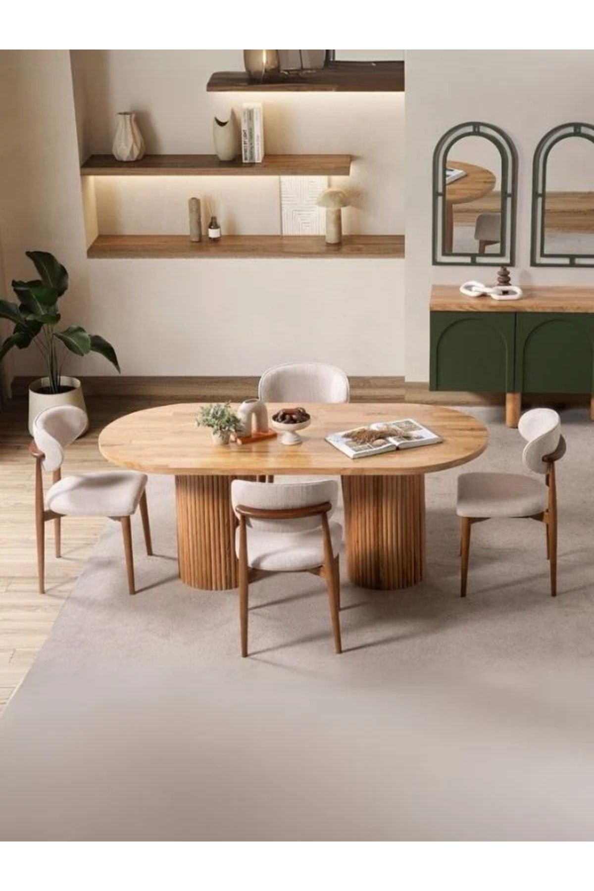 Gazzini Furniture Gaia İskandinav Oval Natural Ahşap Bohem Masa 80x180