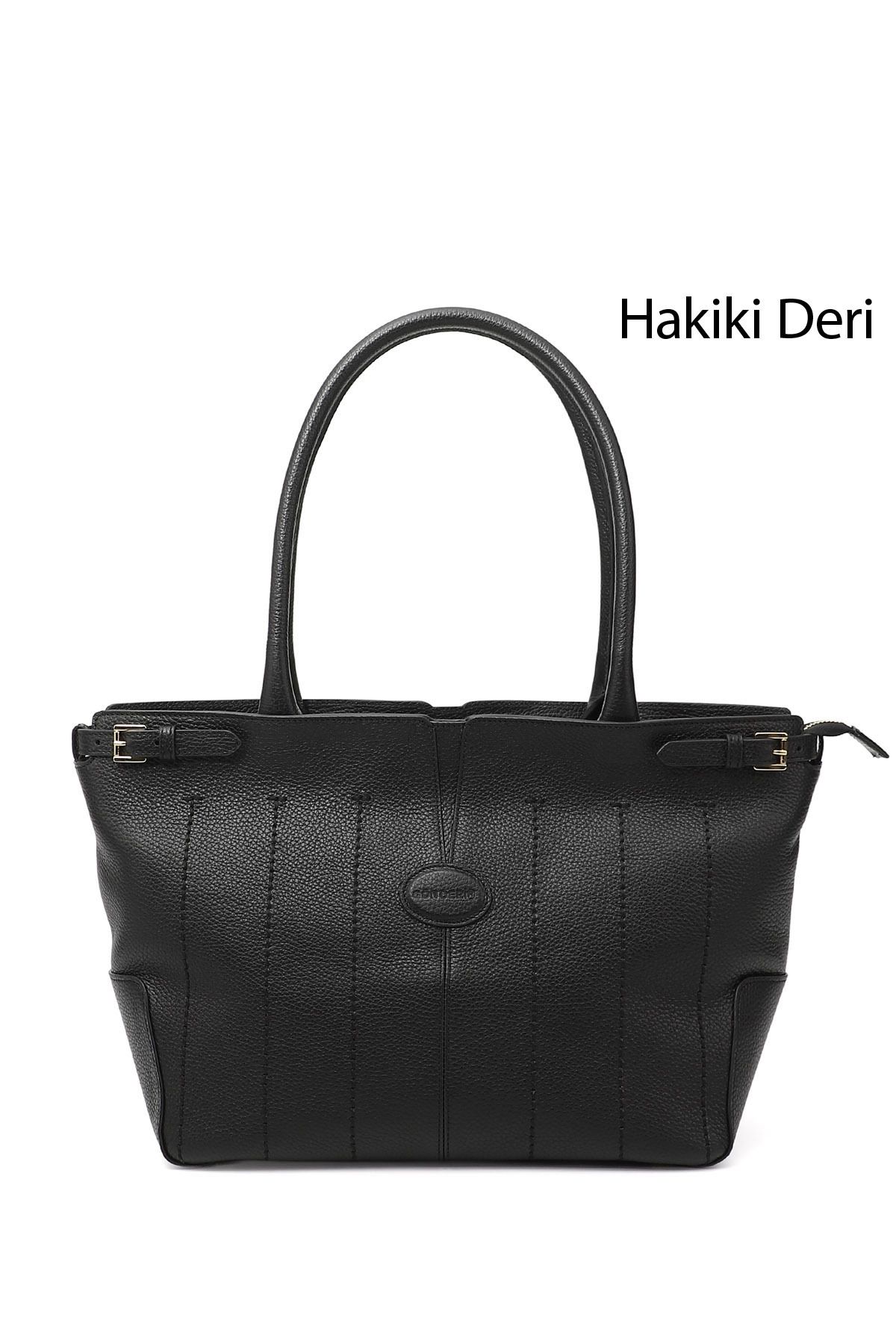 GÖNDERİ(R) Kadın / Kız Siyah Hakiki Deri El ve Omuz Çantası