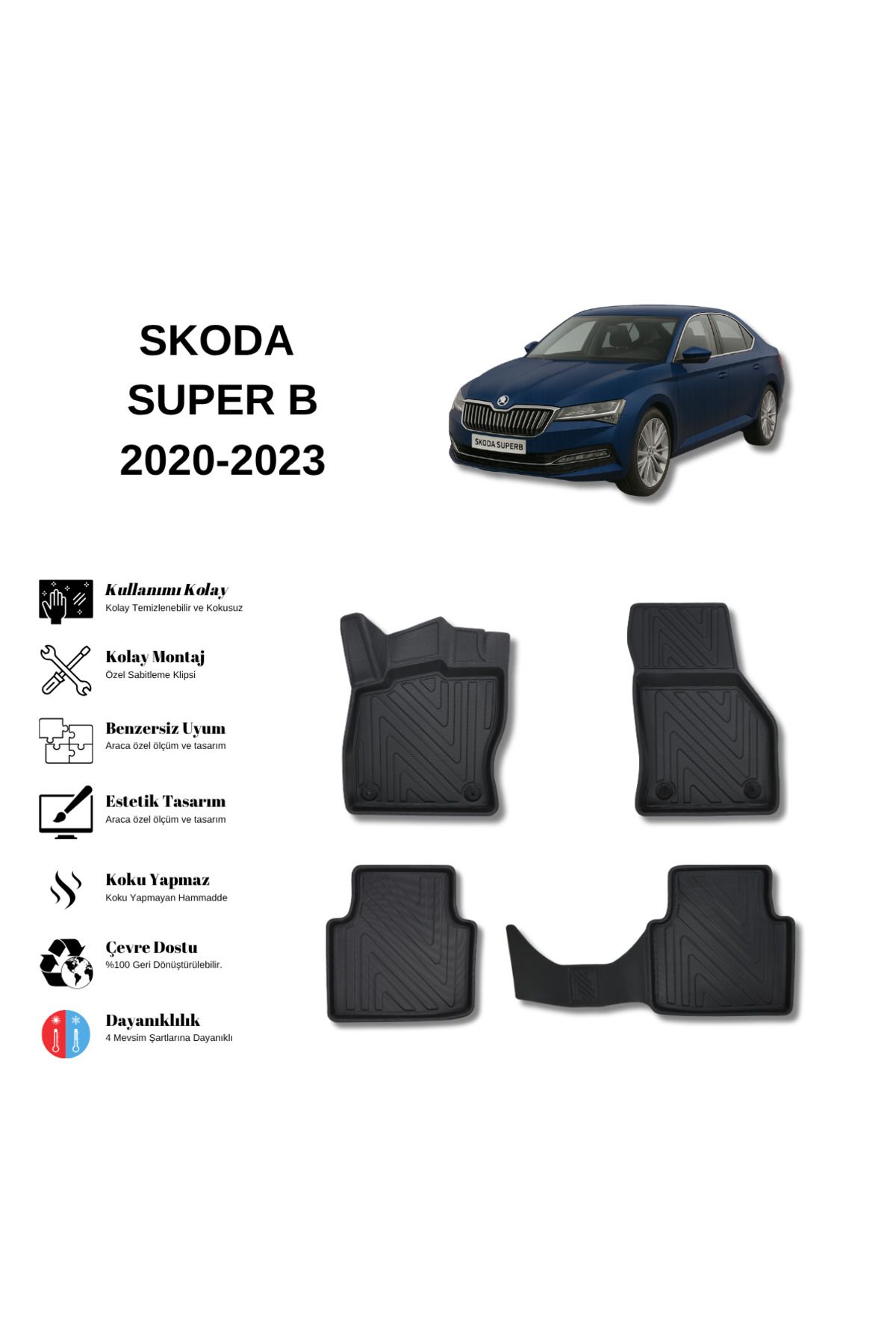 AutoWeller Skoda Superb 2020-2023 3D Havuzlu Oto Paspas