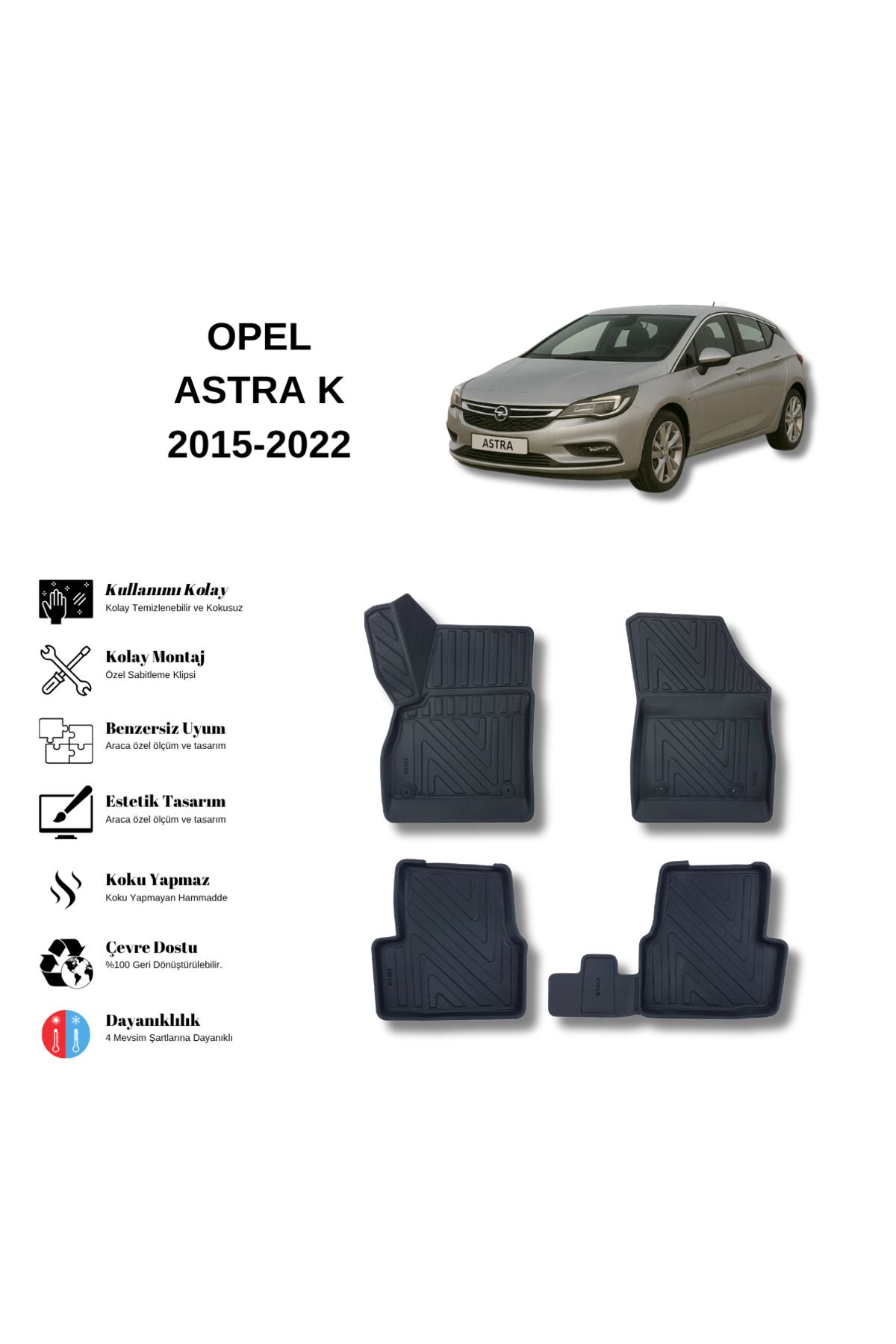 AutoWeller Opel Astra K 2015-2022 3D Havuzlu Oto Paspas