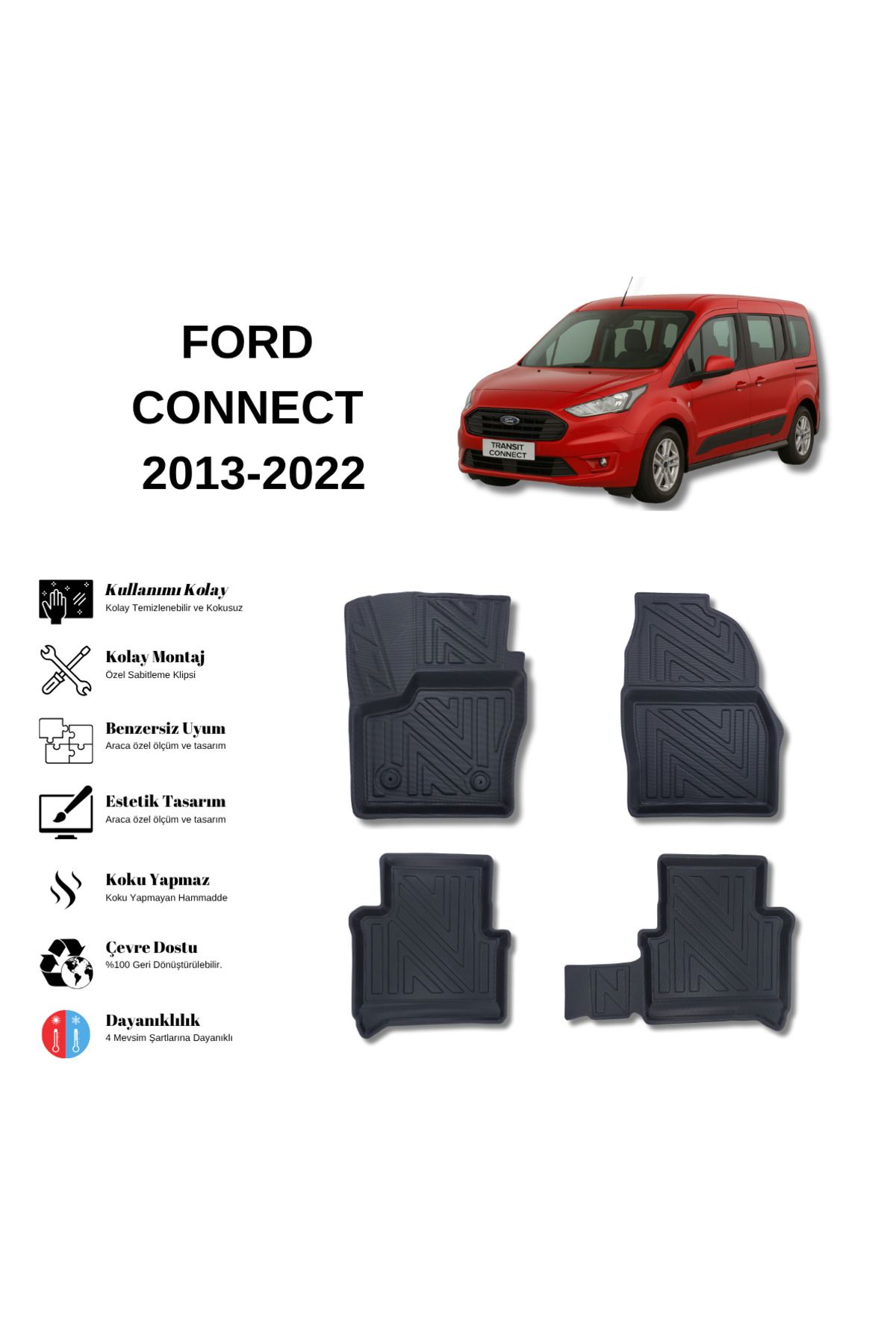 AutoWeller Ford Connect 2013-2022 3D Havuzlu Oto Paspas