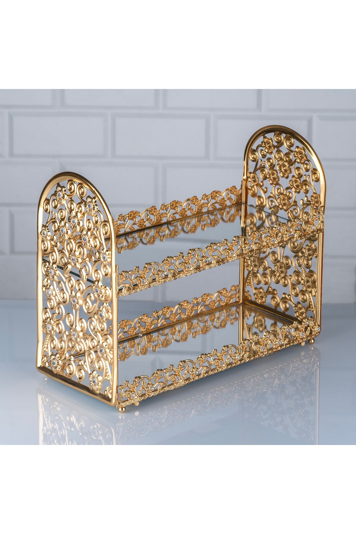 DEKORANLA İki Katlı İnci Sunum Rafı, 14x24x30cm, Şık ve Kullanışlı Organizer