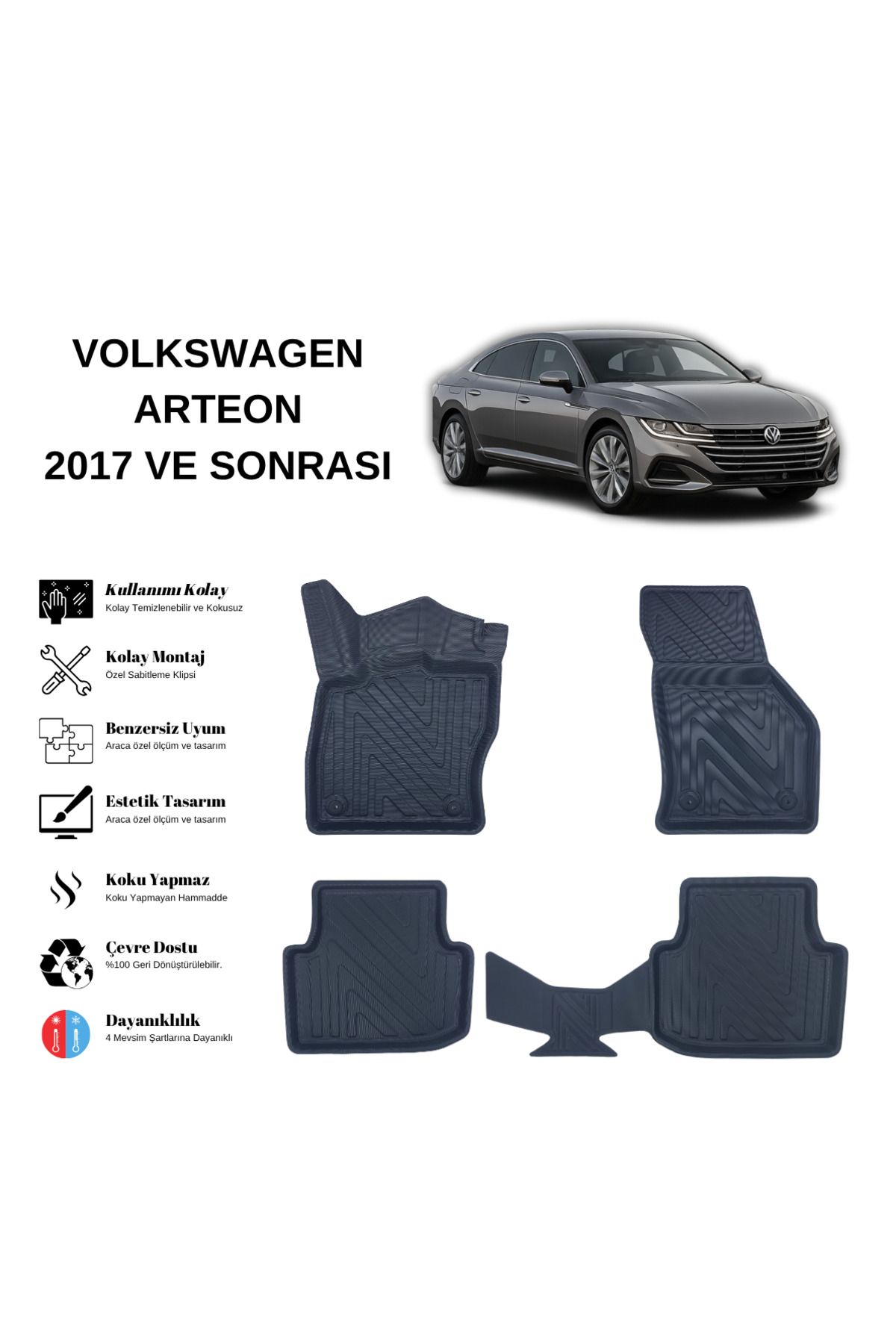 AutoWeller Volkswagen Arteon 2017 ve Sonrası 3D Havuzlu Oto Paspas