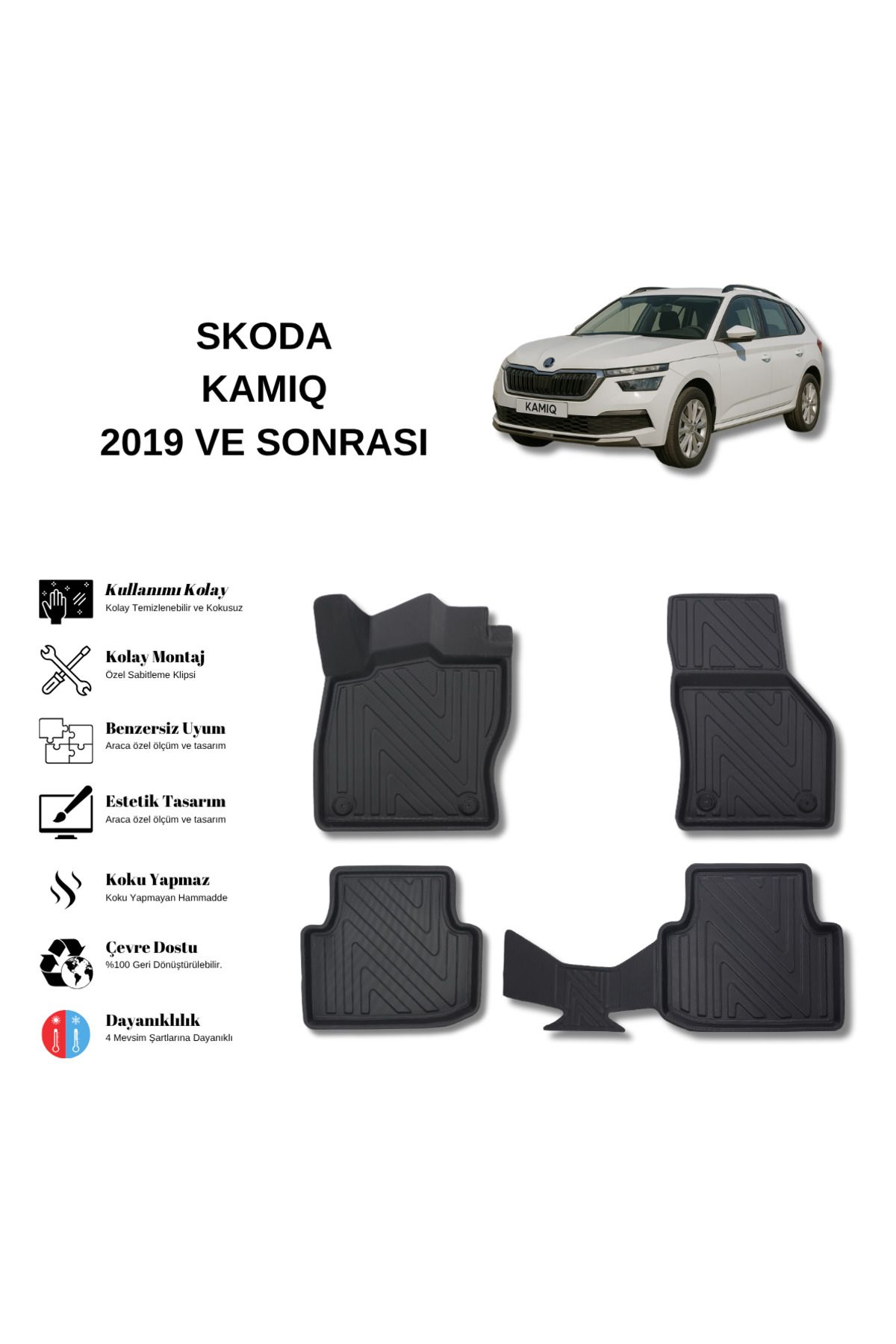 AutoWeller Skoda Kamiq 2019 ve Sonrası 3D Havuzlu Oto Paspas