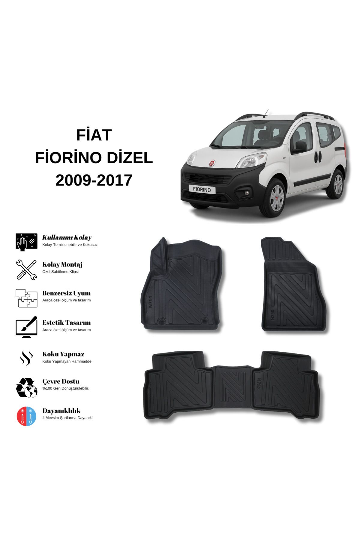 AutoWeller Fiat Fiorino Dizel 2007-2019 3D Havuzlu Oto Paspas